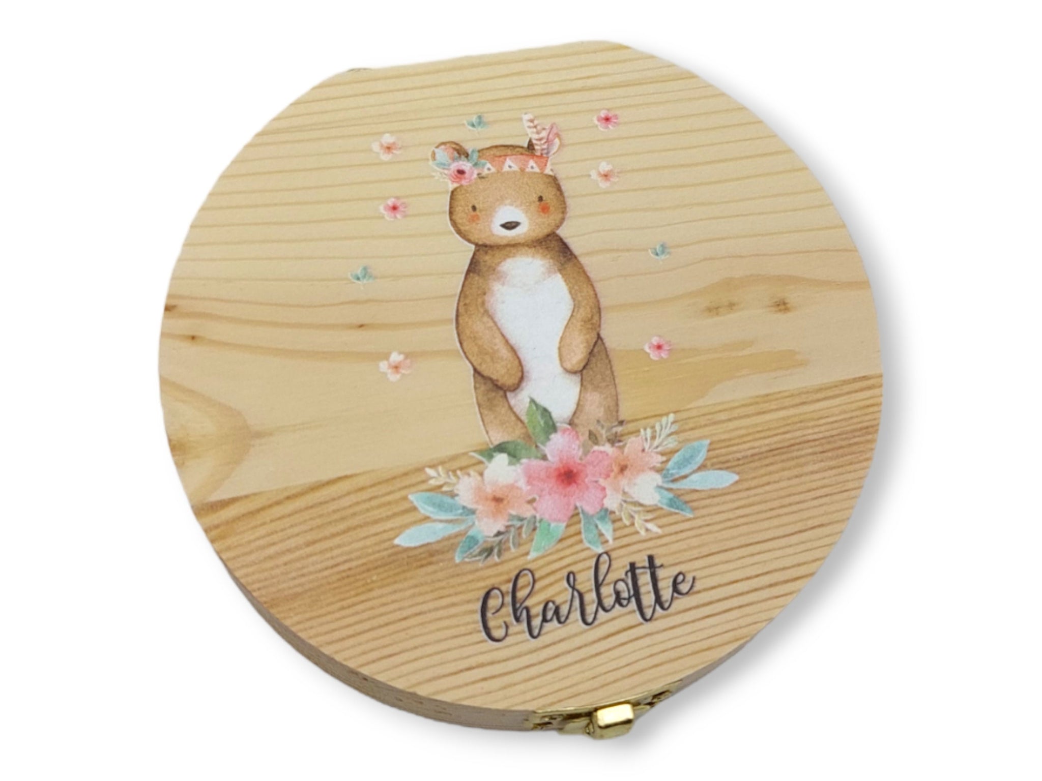 Milchzahndose personalisiert "Boho Bär" / Milchzahnbox aus Holz