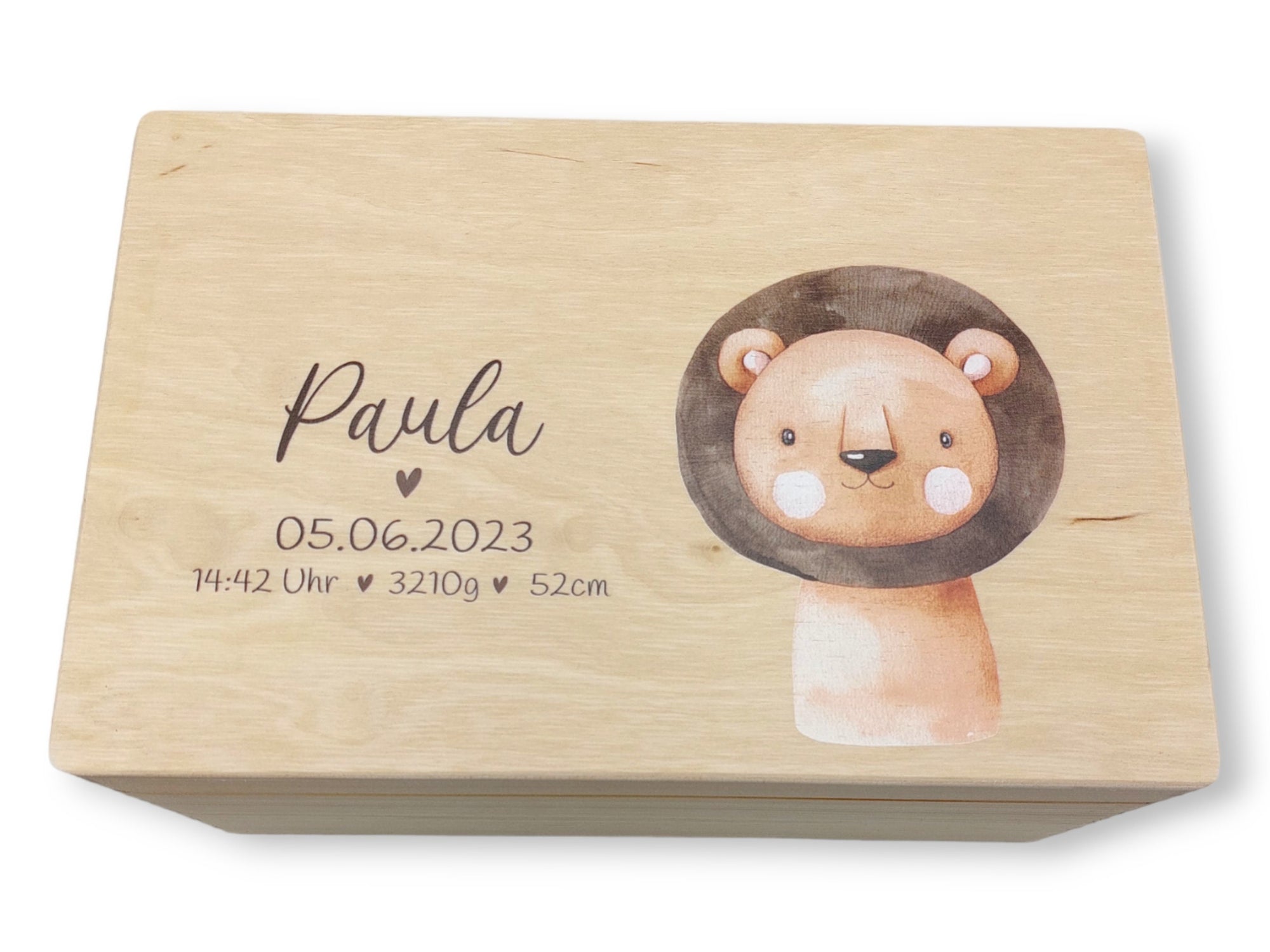 Erinnerungskiste Baby mit Namen "Löwe2" Geburtsdatum Erinnerungsbox für Kinder