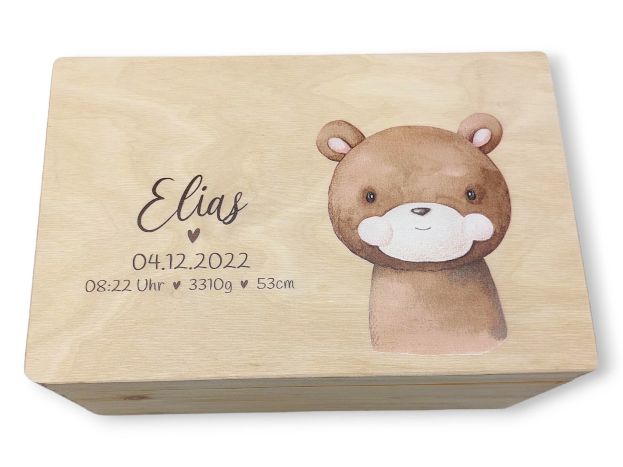 Erinnerungskiste Baby mit Namen "Bär" Geburtsdatum Erinnerungsbox für Kinder
