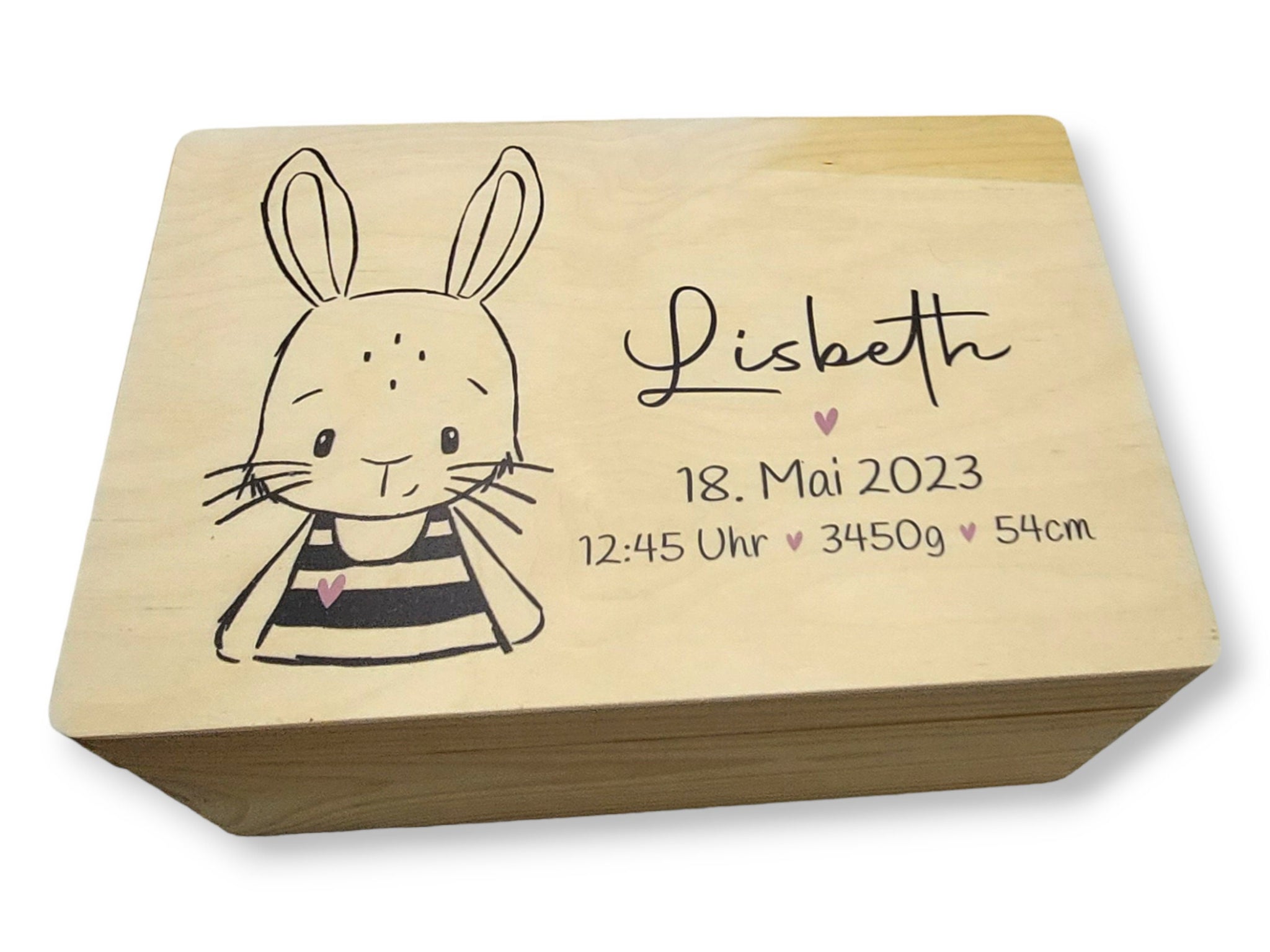 Erinnerungskiste Baby mit Namen "Hase" Geburtsdatum Erinnerungsbox für Kinder