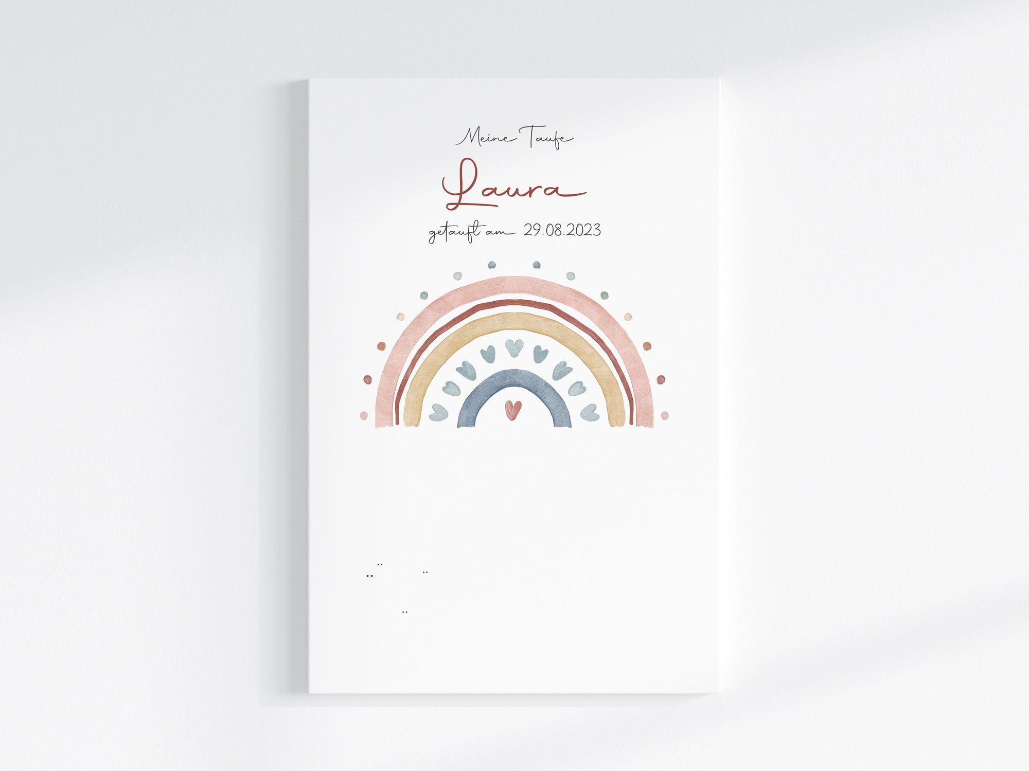 Fingerabdruck Gästebuch auf Keilrahmen personalisiert "Regenbogen Herzen" Leinwand