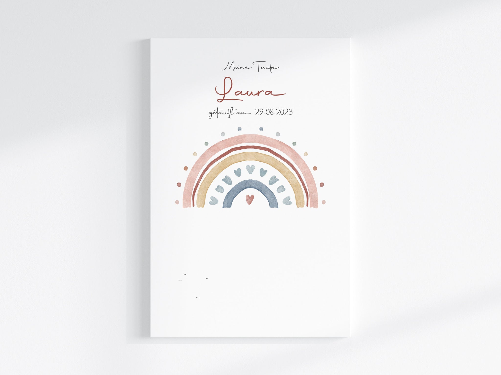 Fingerabdruck Gästebuch auf Keilrahmen personalisiert "Regenbogen Herzen" Leinwand