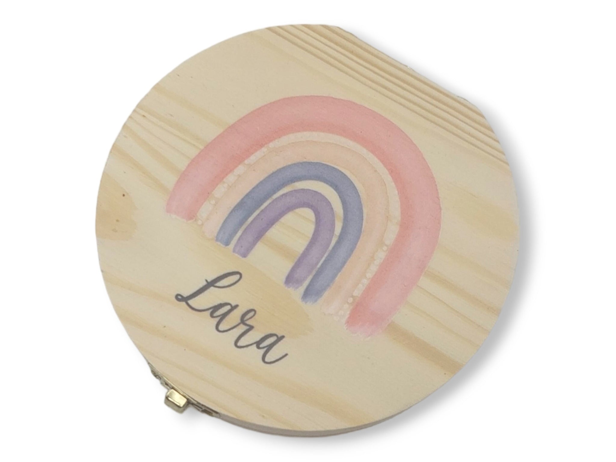 Milchzahndose personalisiert "Regenbogen peach" / Milchzahnbox aus Holz