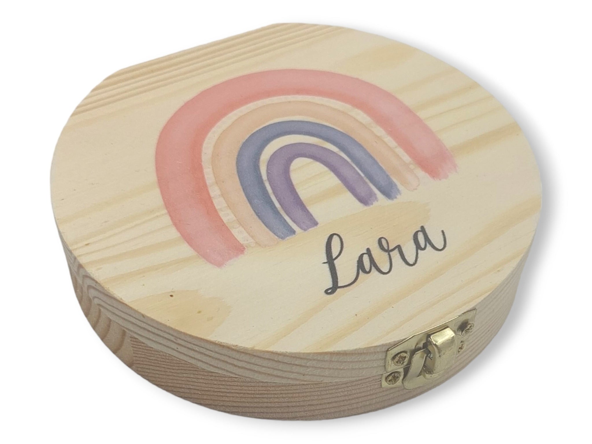 Milchzahndose personalisiert "Regenbogen peach" / Milchzahnbox aus Holz
