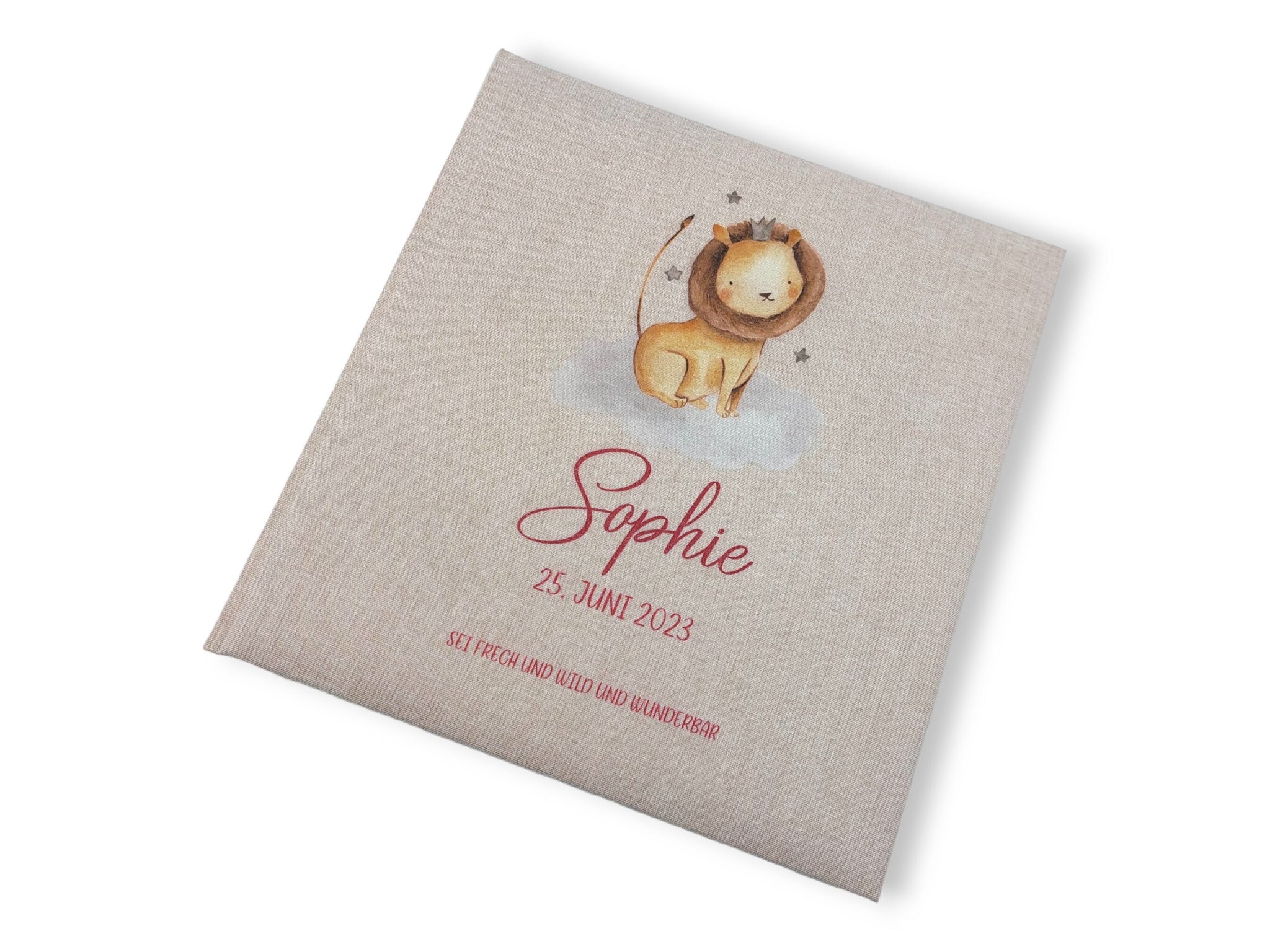 Fotoalbum personalisiert Baby, Kind "Löwe Krone" Leinen, Erinnerungsalbum