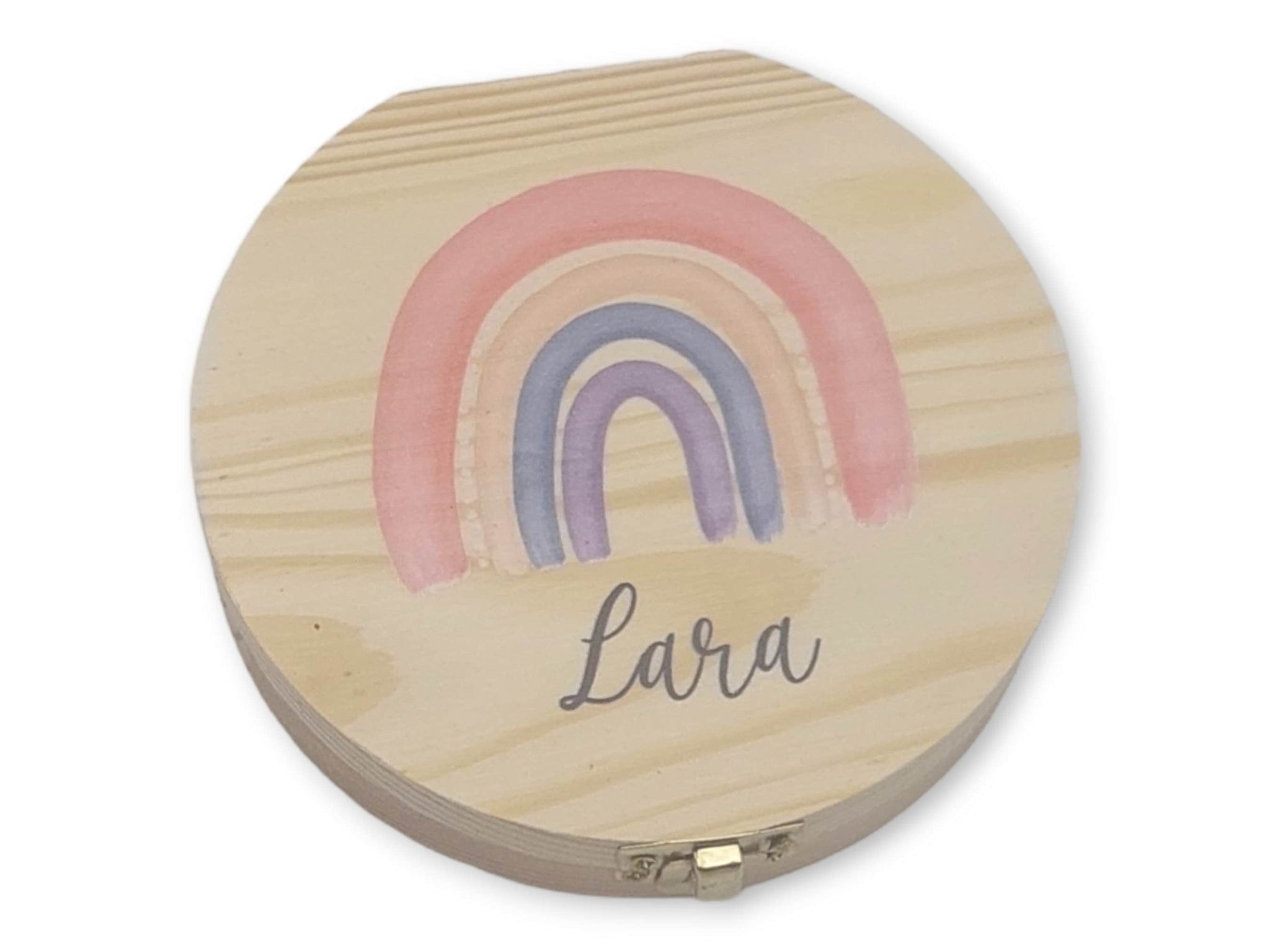 Milchzahndose personalisiert "Regenbogen peach" / Milchzahnbox aus Holz