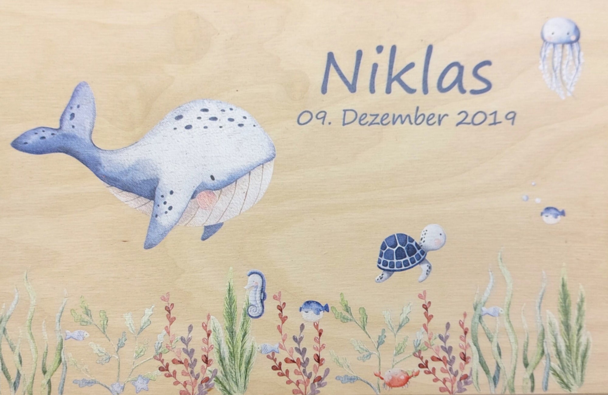 Erinnerungskiste Baby mit Namen "Unterwasser" Erinnerungsbox für Kinder, Geschenkidee zur Geburt, Geschenk zur Geburt, Baby Erinnerungen