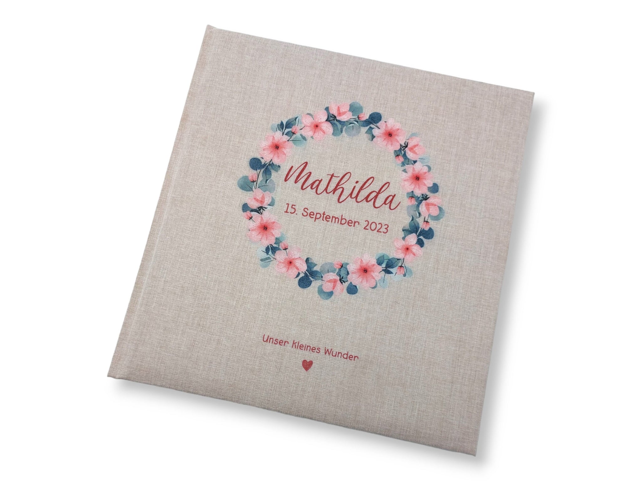 Fotoalbum personalisiert Baby, Kind "Blumenkranz 7" Leinen, Erinnerungsalbum