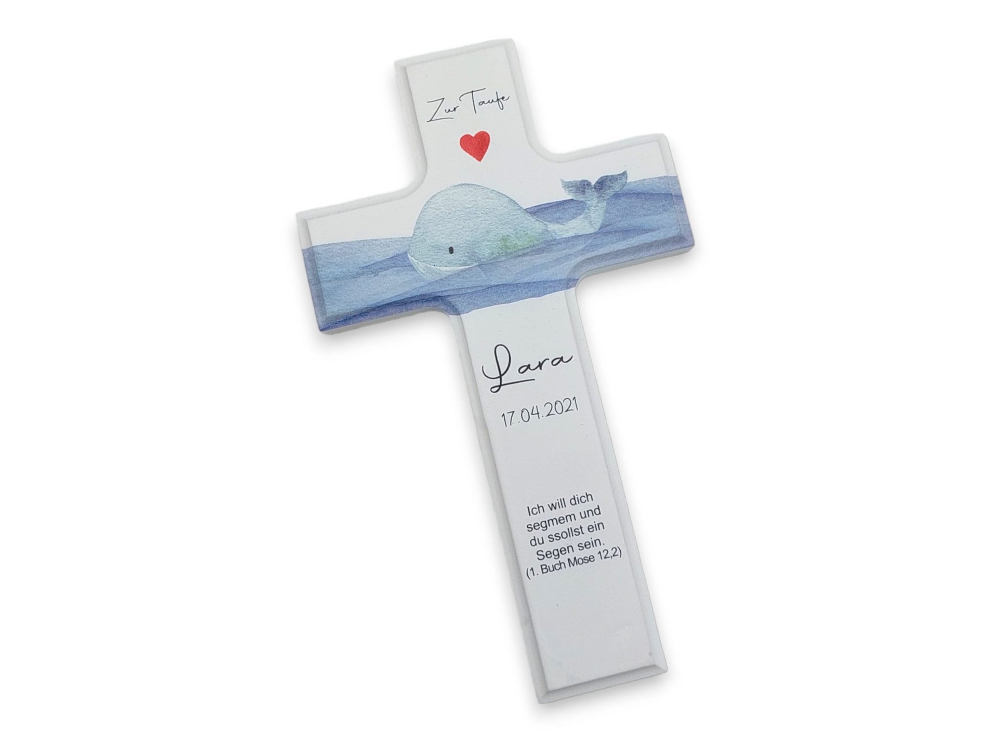 Taufkreuz / Kinderkreuz personalisiert "Wal Herz" Wandkreuz aus Holz