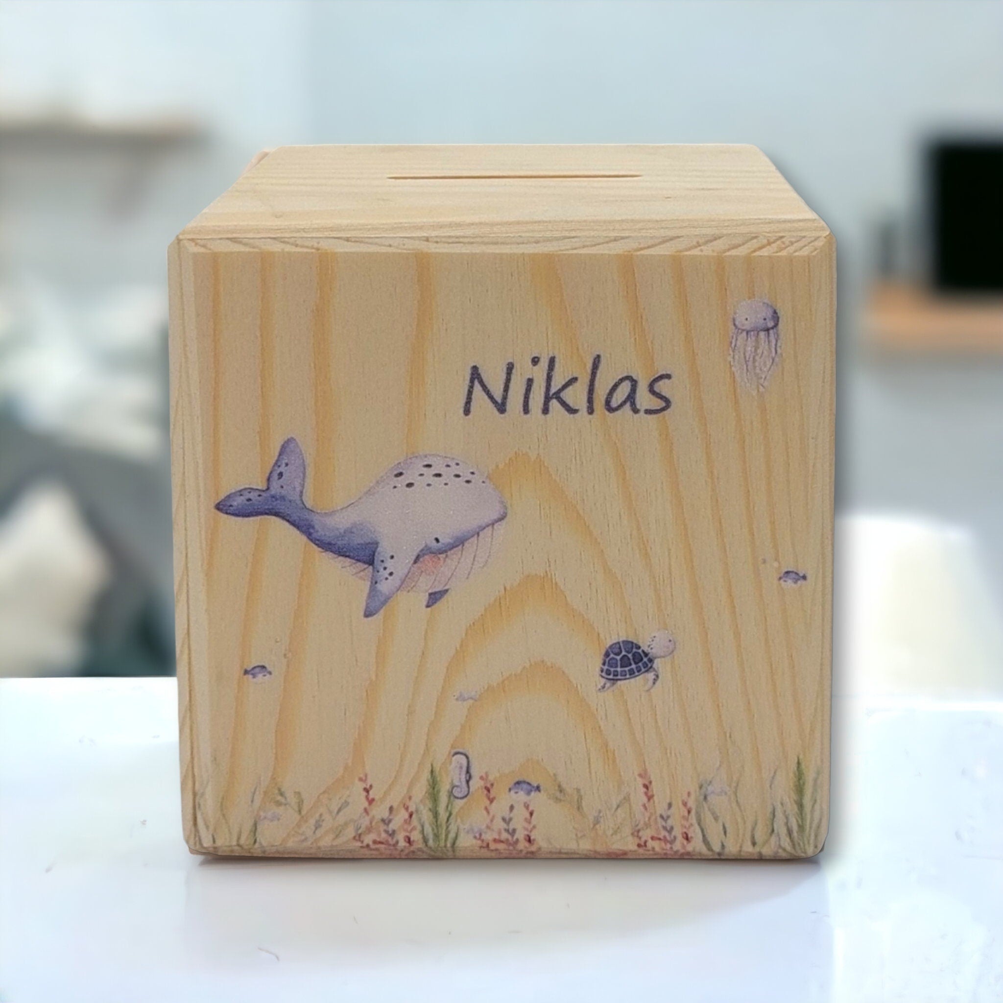 Holzspardose "Under the sea" personalisiert mit Namen