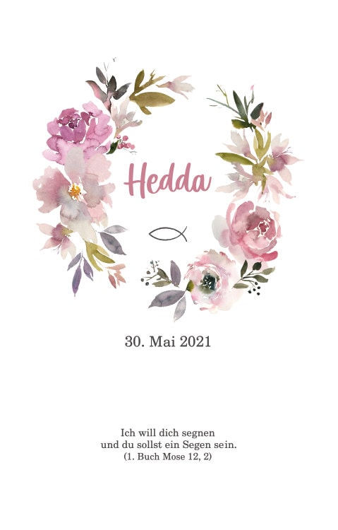 Taufkerze personalisiert mit Namen Datum und Taufspruch "Blumenkranz 5", Junge/ Mädchen