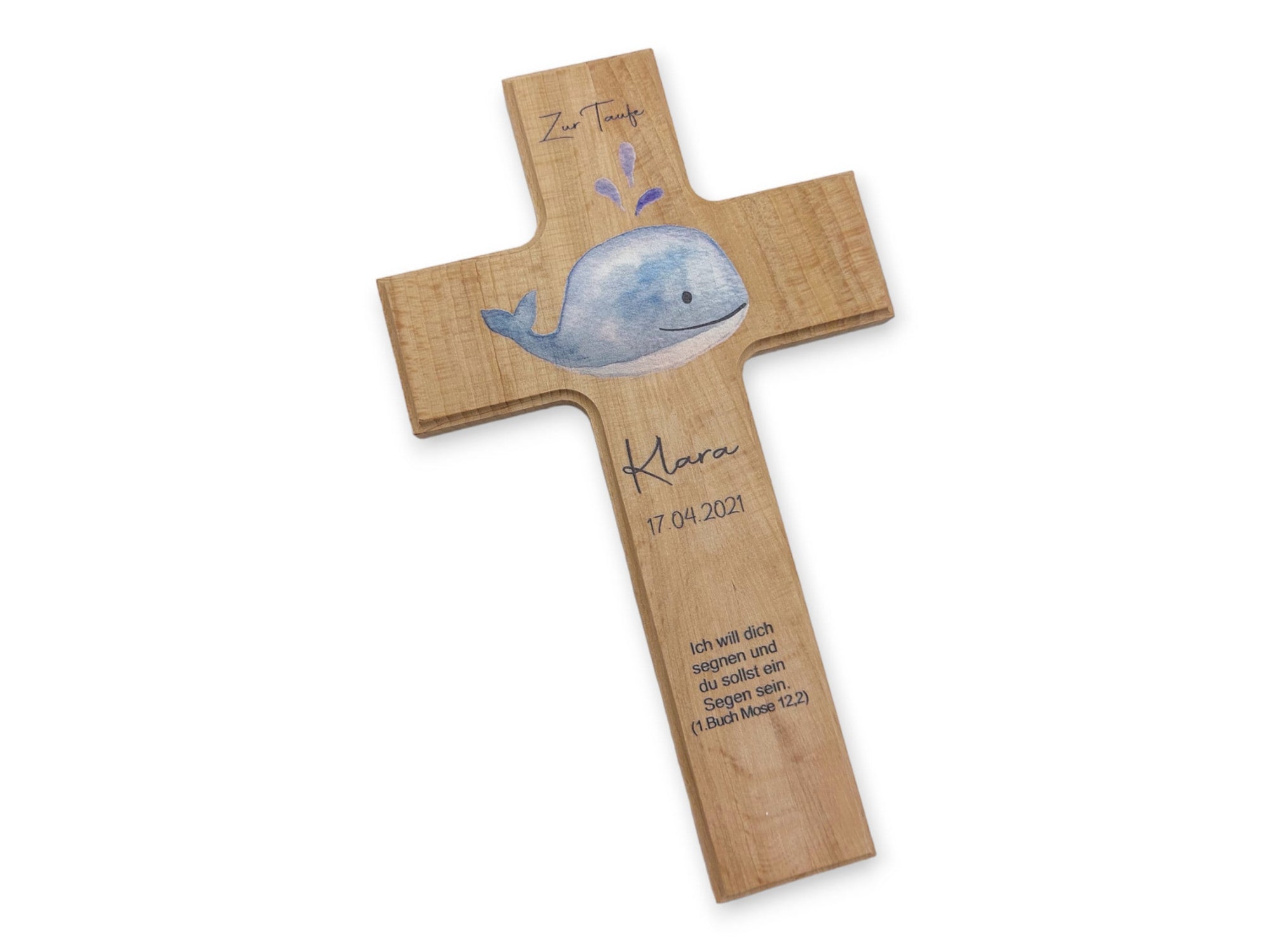 Taufkreuz / Kinderkreuz personalisiert "Wal 3" Wandkreuz aus Holz