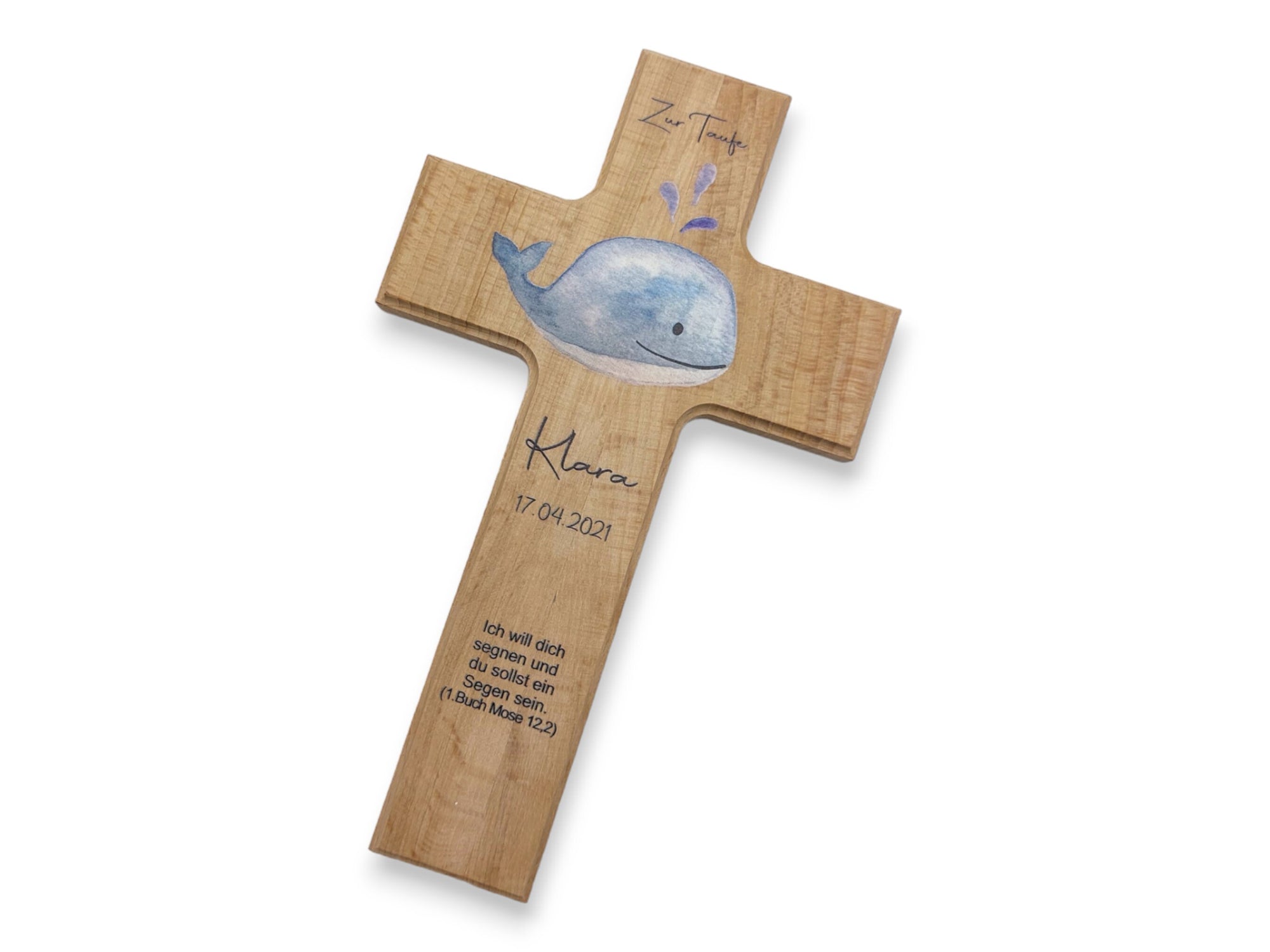 Taufkreuz / Kinderkreuz personalisiert "Wal 3" Wandkreuz aus Holz