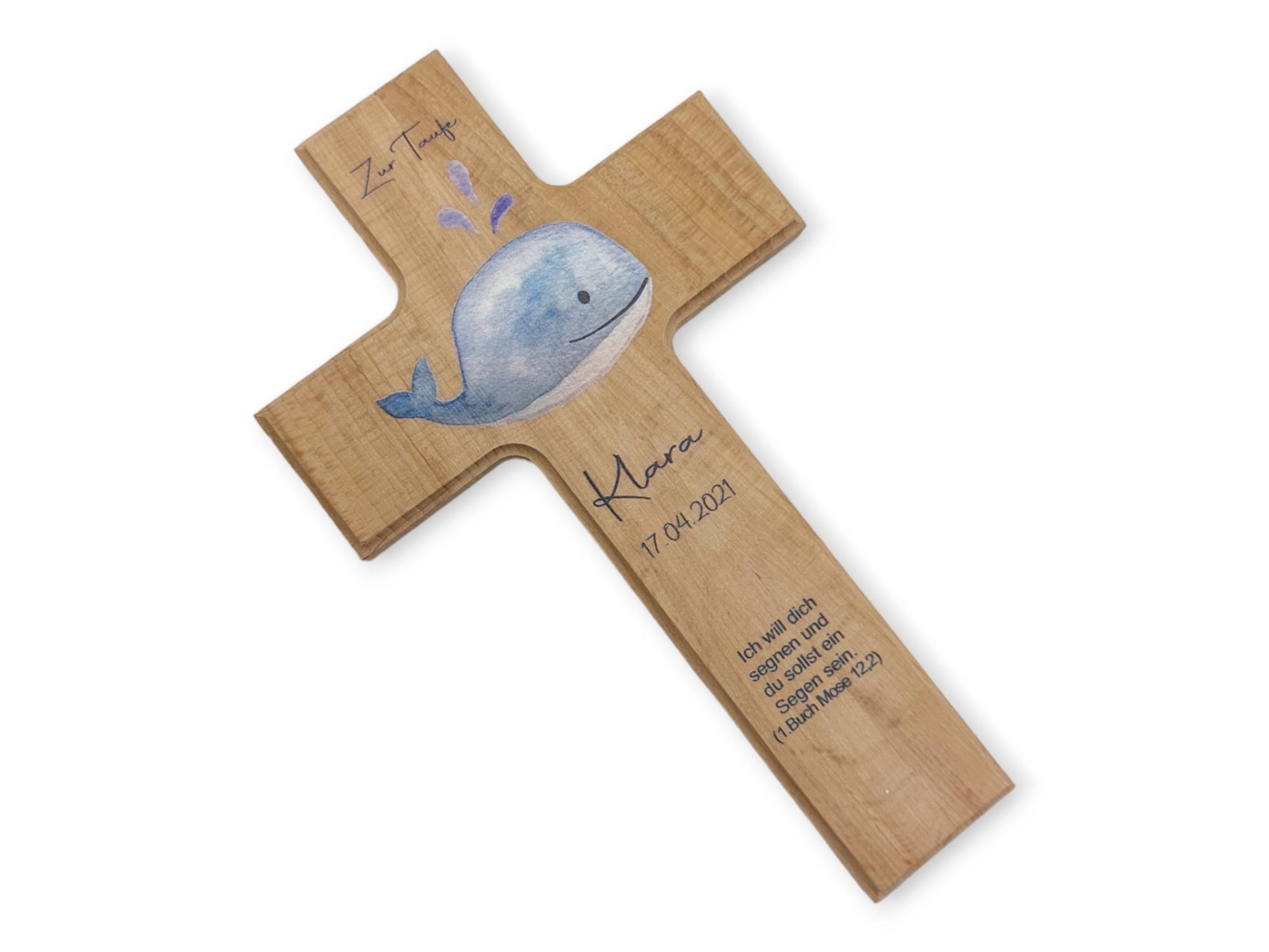 Taufkreuz / Kinderkreuz personalisiert "Wal 3" Wandkreuz aus Holz