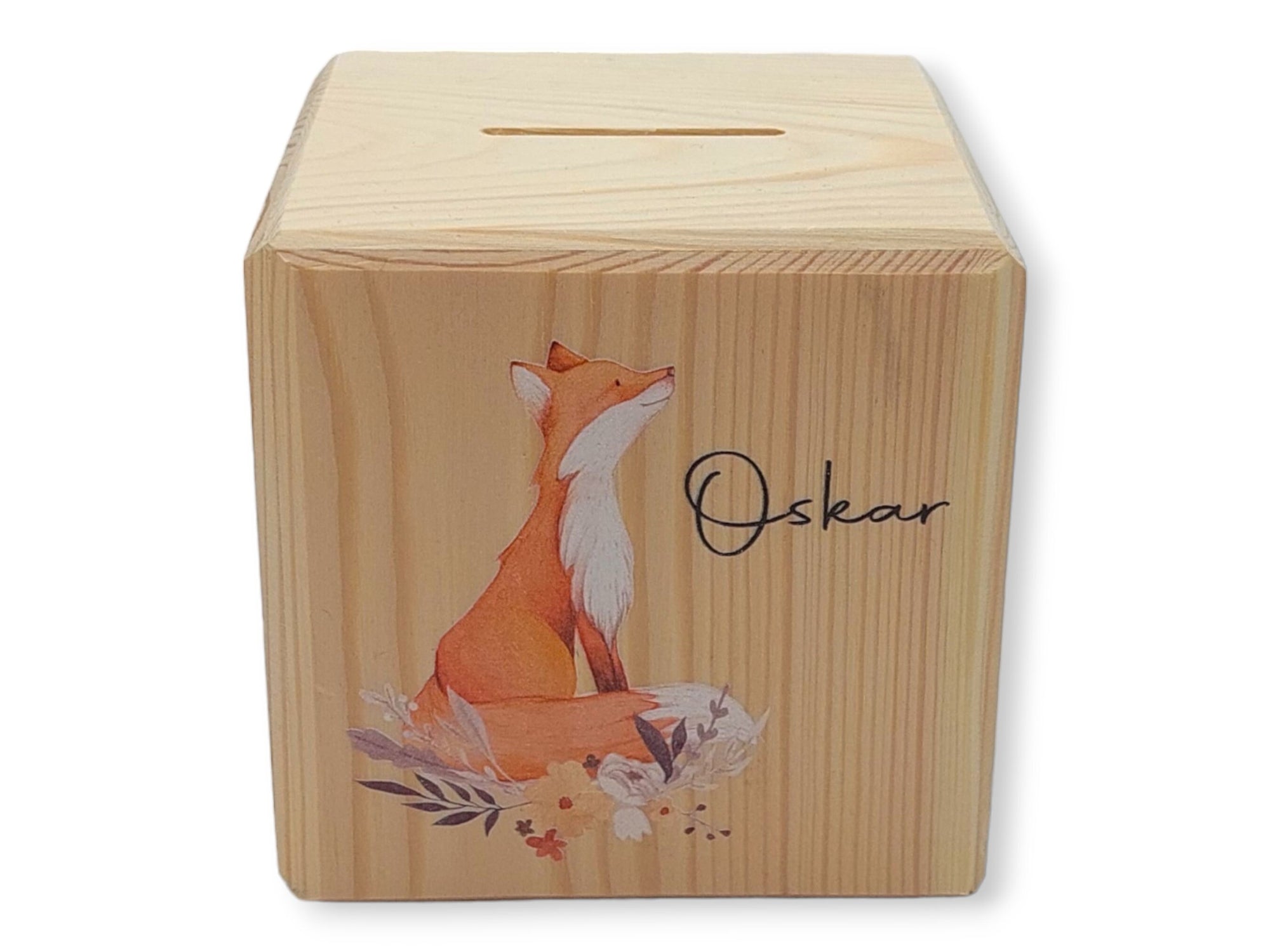 Holzspardose "Fuchs" personalisiert mit Namen