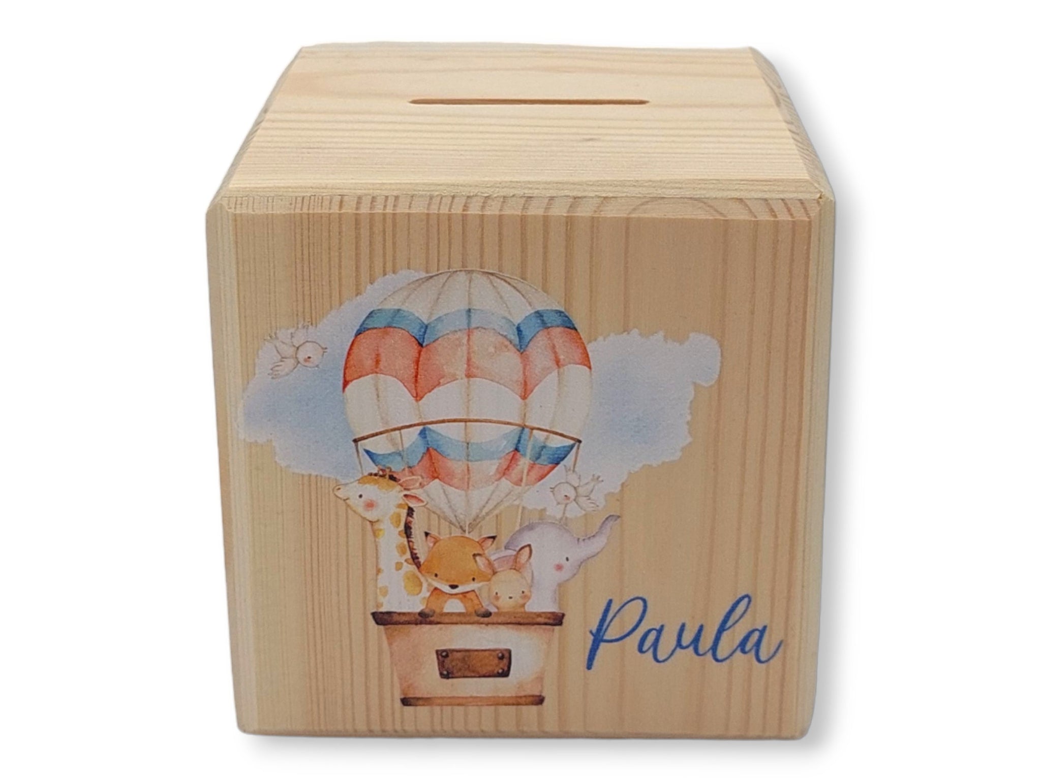 Holzspardose "Heißluftballon" personalisiert mit Namen