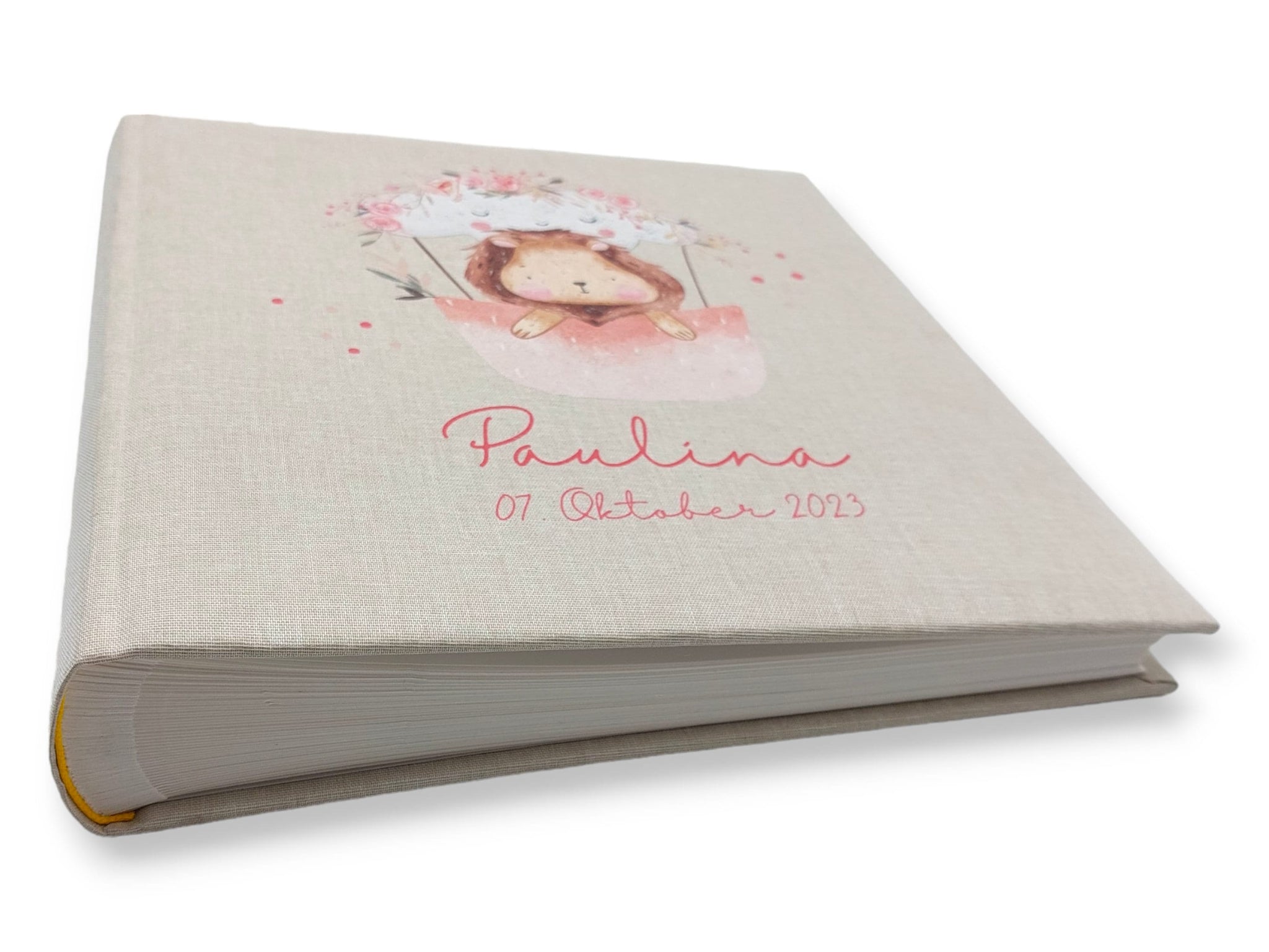 Fotoalbum personalisiert Baby, Kind "Heißluftballon rosa" Leinen, Erinnerungsalbum