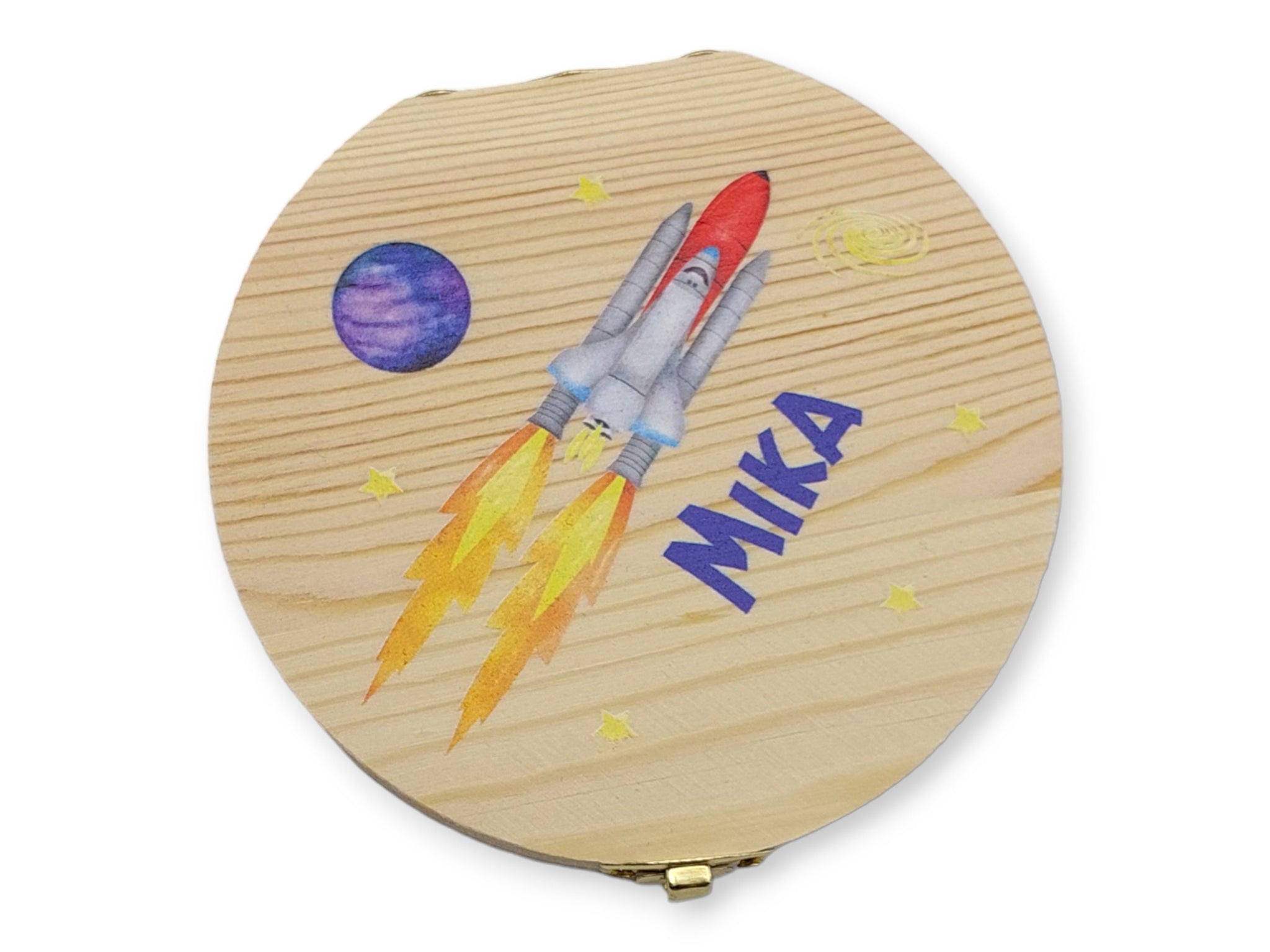 Milchzahndose personalisiert "Rakete Weltall" / Milchzahnbox aus Holz
