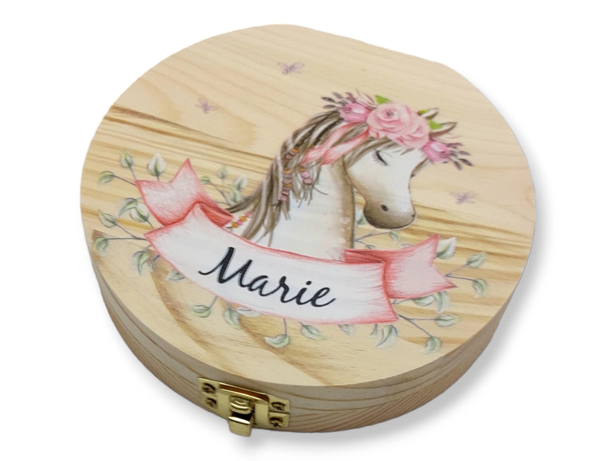 Milchzahndose personalisiert "Pferd 2" / Milchzahnbox aus Holz