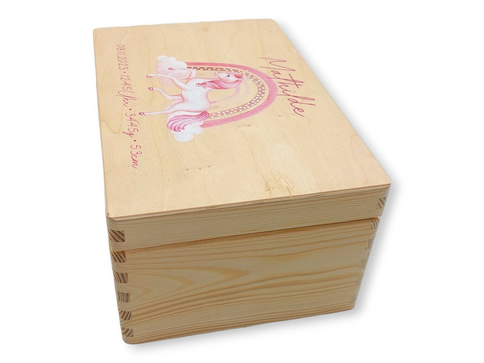 Erinnerungskiste Baby mit Namen "Einhorn" Erinnerungskiste Kinder, Erinnerungsbox bedruckt, Taufgeschenk, Geschenk zur Geburt, Baby