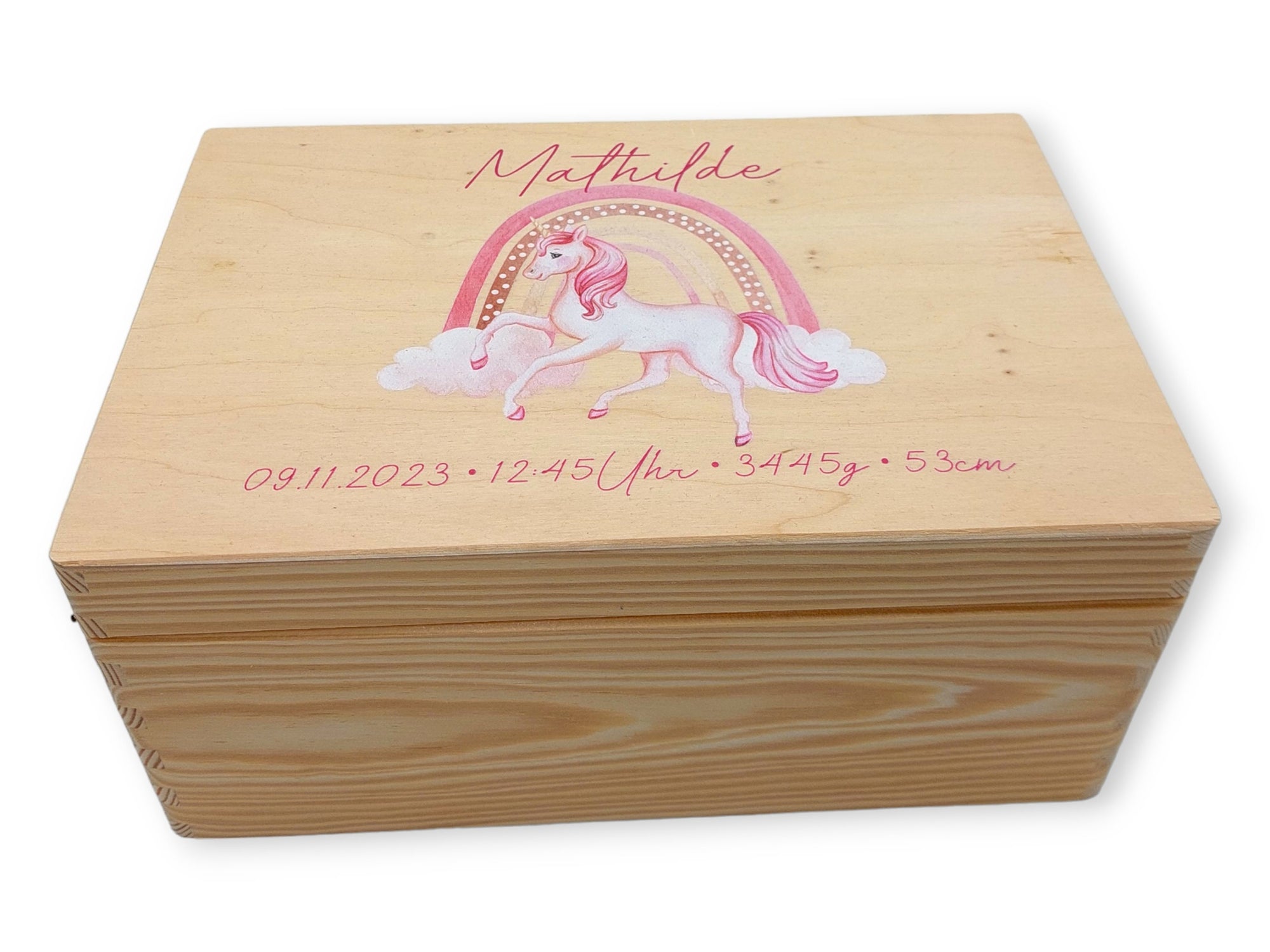 Erinnerungskiste Baby mit Namen "Einhorn" Erinnerungskiste Kinder, Erinnerungsbox bedruckt, Taufgeschenk, Geschenk zur Geburt, Baby