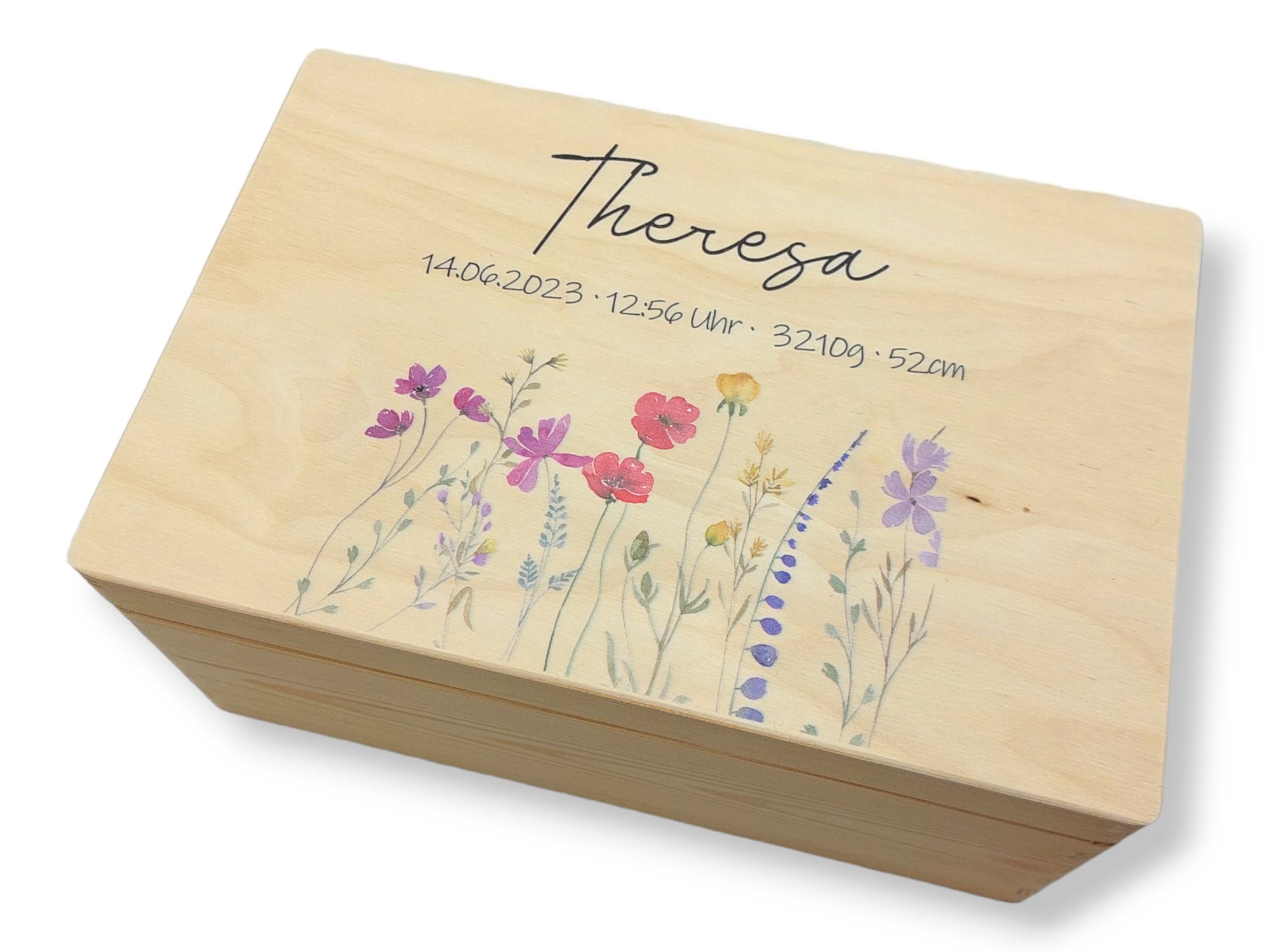 Erinnerungskiste Baby mit Namen "Blumen" Geburtsdatum Erinnerungsbox für Kinder