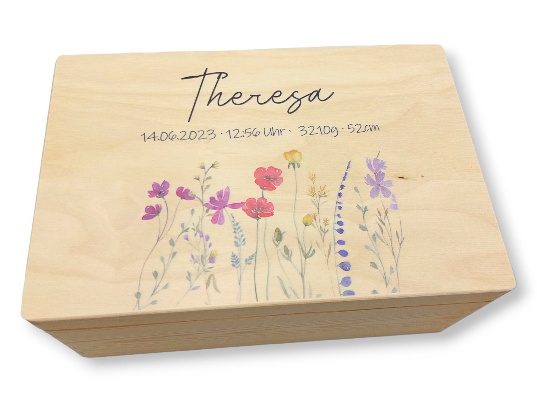 Erinnerungskiste Baby mit Namen "Blumen" Geburtsdatum Erinnerungsbox für Kinder