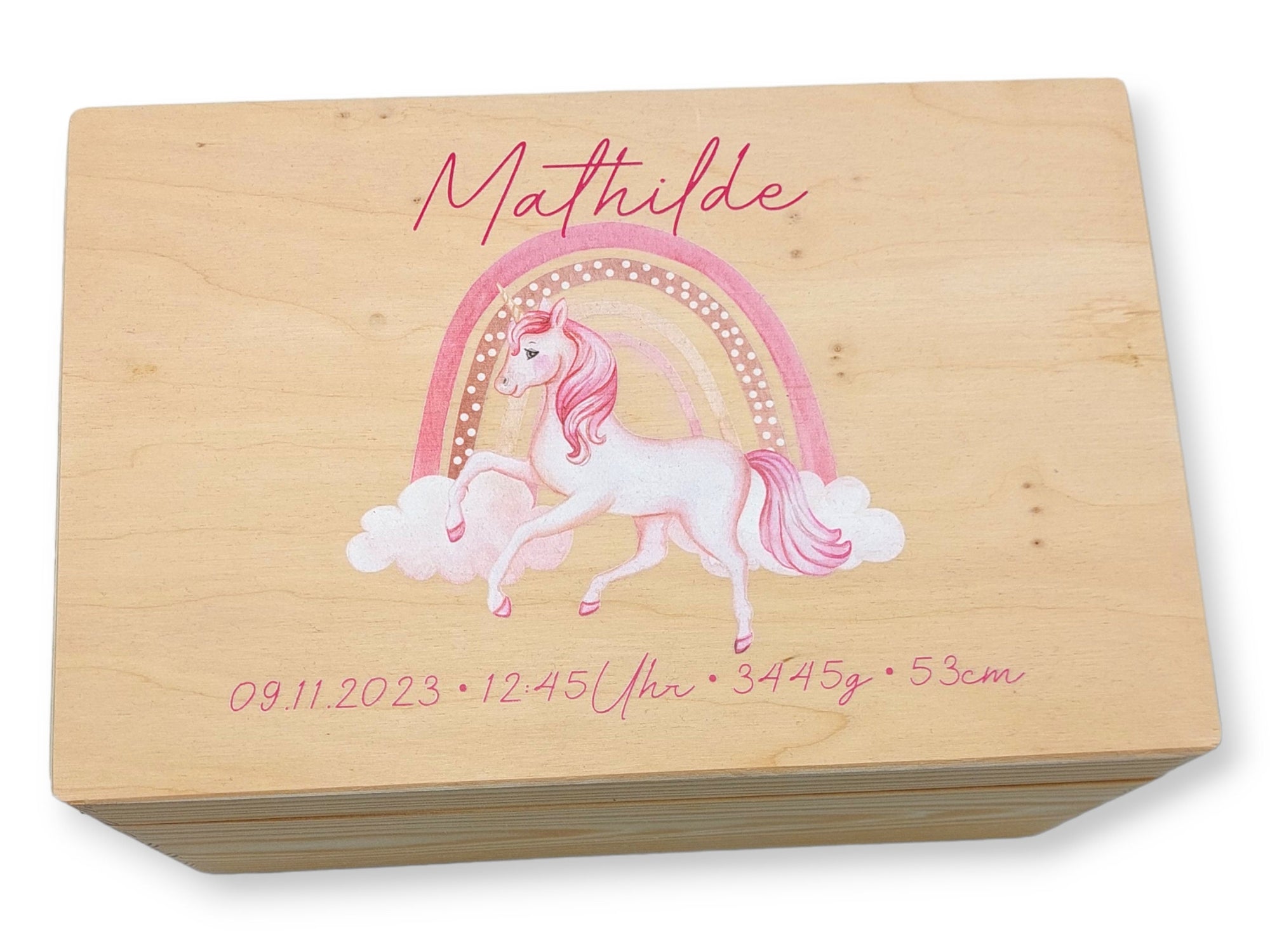 Erinnerungskiste Baby mit Namen "Einhorn" Erinnerungskiste Kinder, Erinnerungsbox bedruckt, Taufgeschenk, Geschenk zur Geburt, Baby