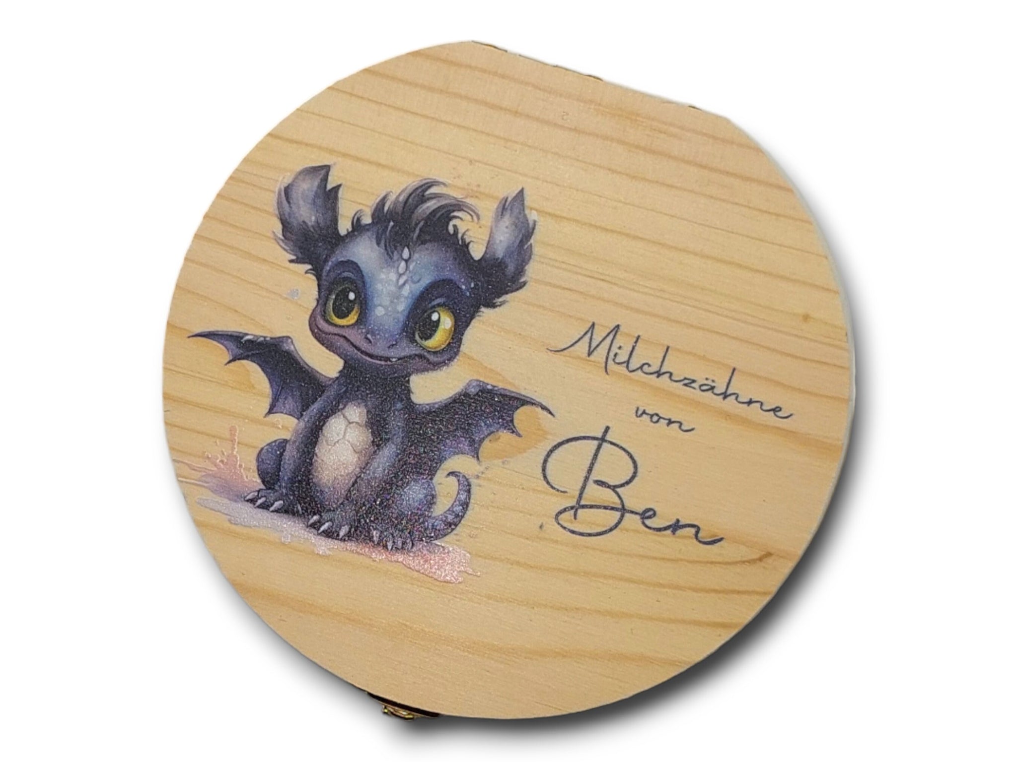 Milchzahndose personalisiert "Drache schwarz" / Milchzahnbox aus Holz