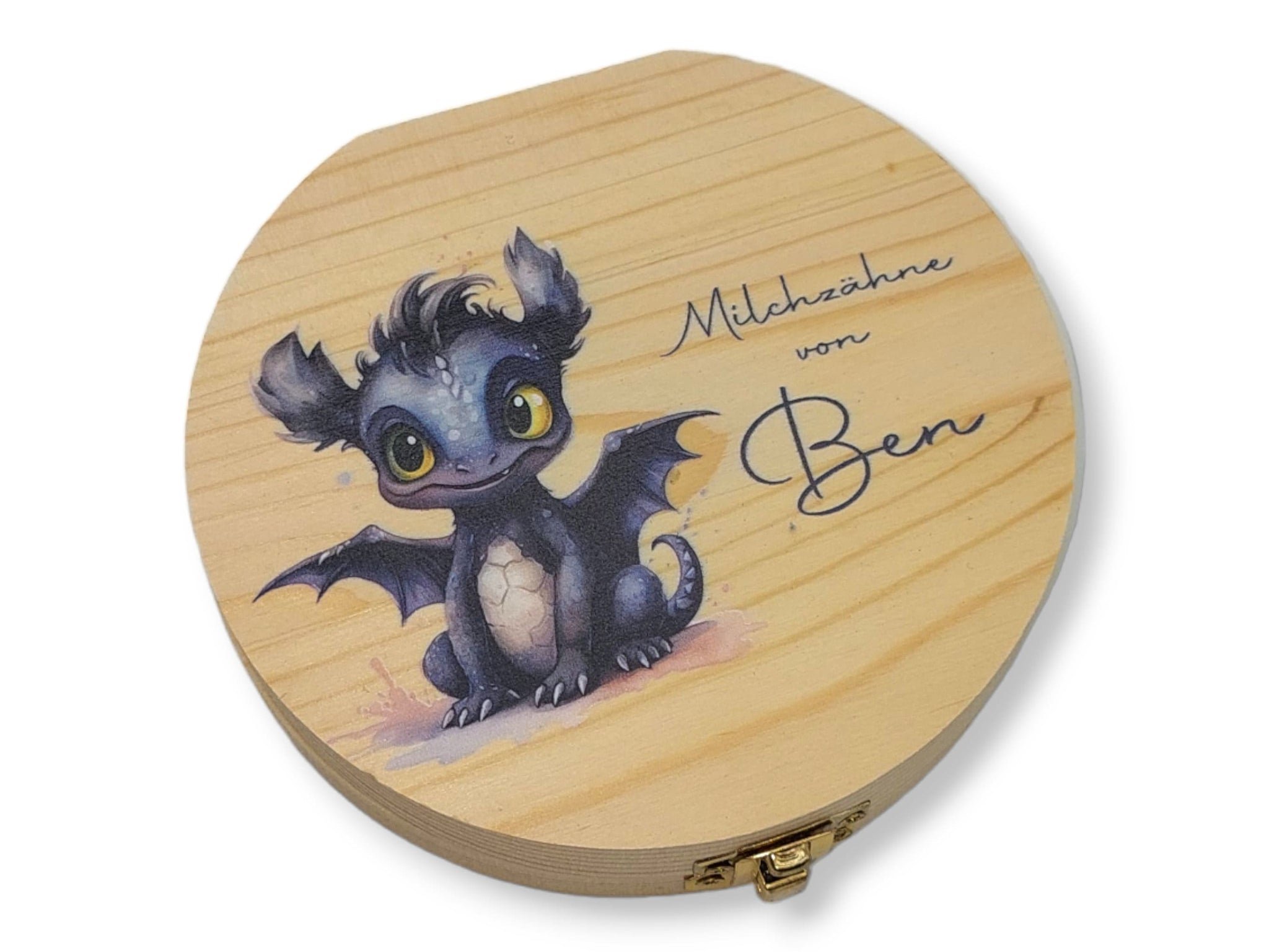 Milchzahndose personalisiert "Drache schwarz" / Milchzahnbox aus Holz