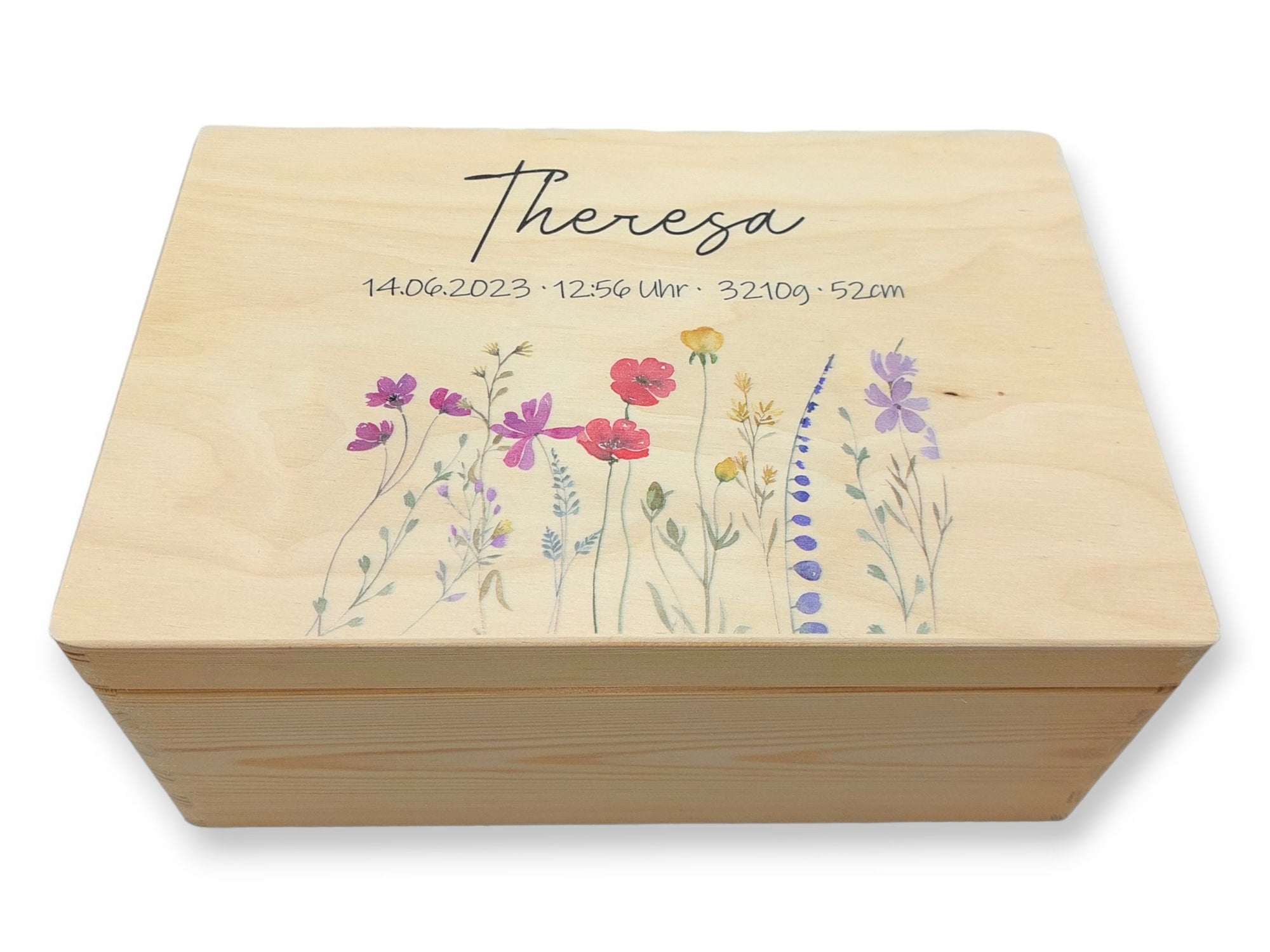 Erinnerungskiste Baby mit Namen "Blumen" Geburtsdatum Erinnerungsbox für Kinder