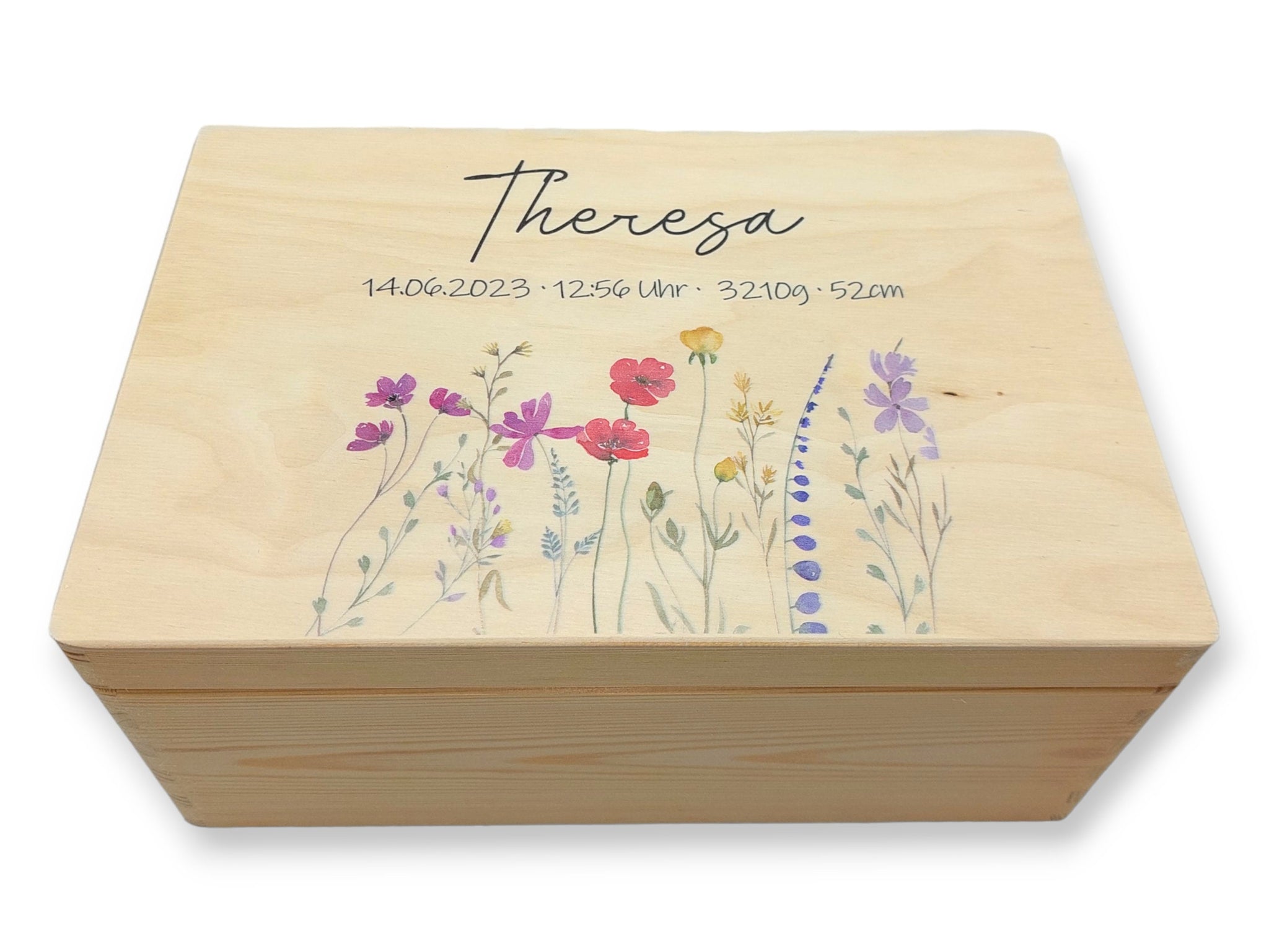 Erinnerungskiste Baby mit Namen "Blumen" Geburtsdatum Erinnerungsbox für Kinder