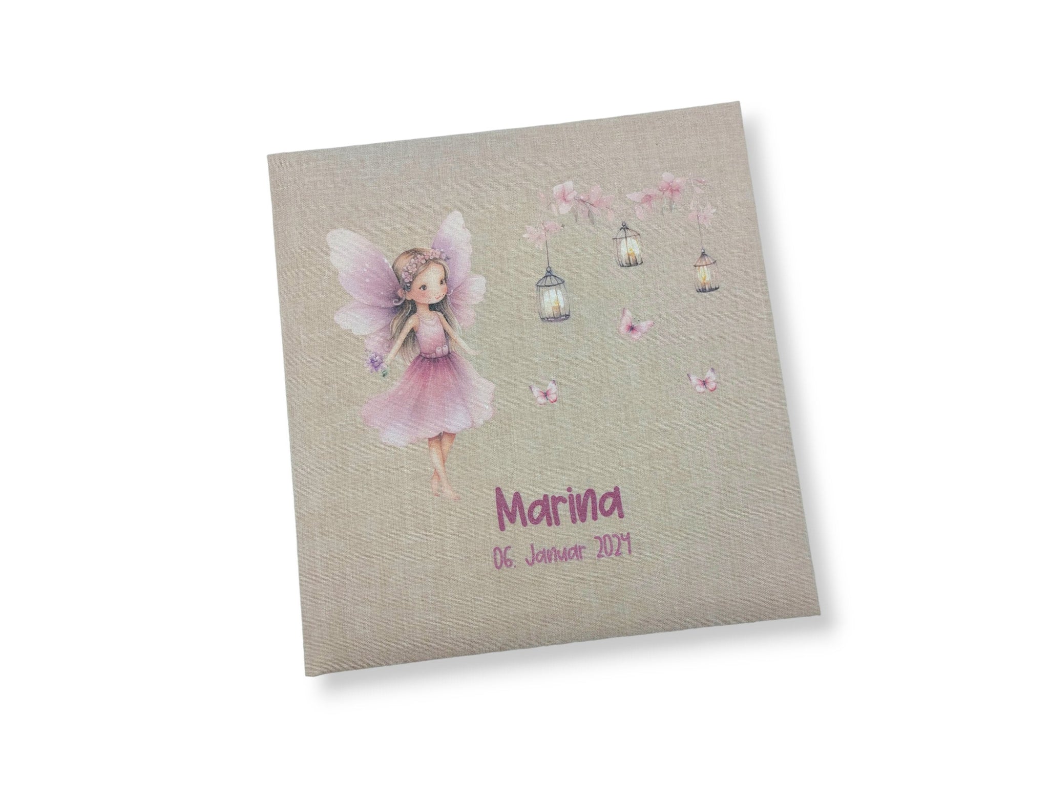 Fotoalbum personalisiert Baby, "Fee Schmetterlinge" Leinen, Erinnerungsalbum