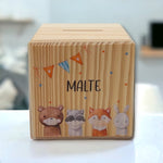 Holzspardose "Woodland Tiere" personalisiert mit Namen