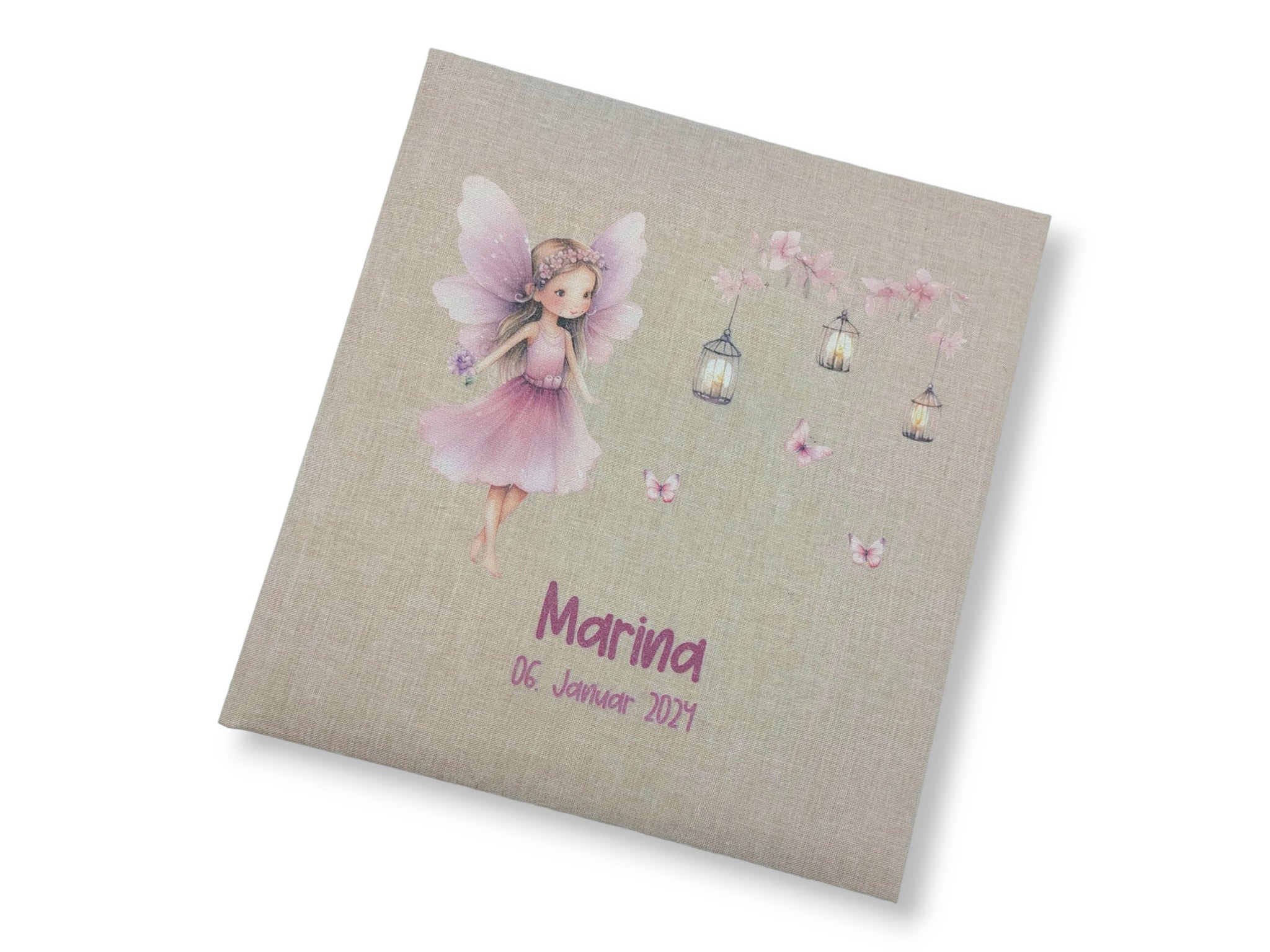 Fotoalbum personalisiert Baby, "Fee Schmetterlinge" Leinen, Erinnerungsalbum