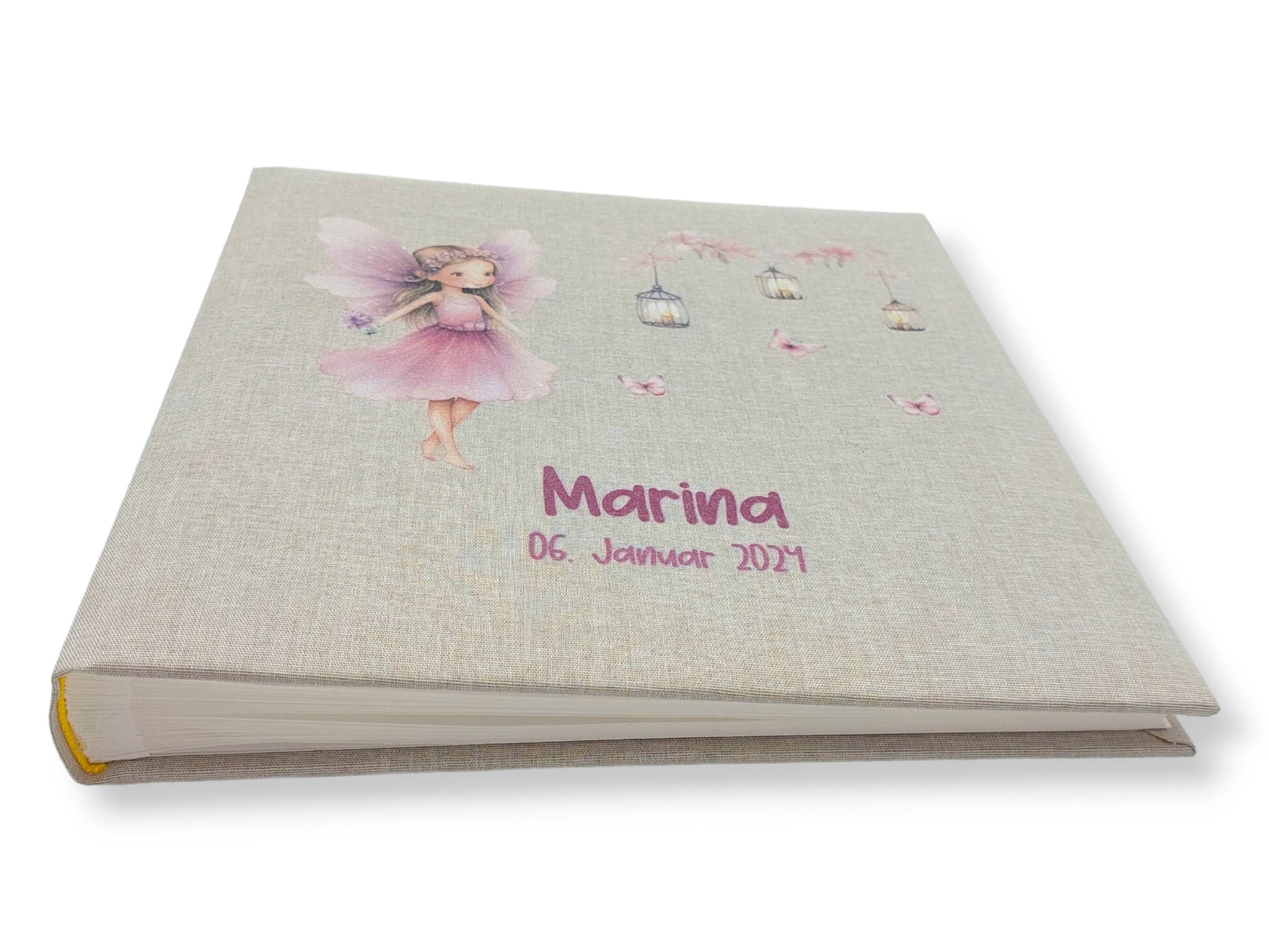 Fotoalbum personalisiert Baby, "Fee Schmetterlinge" Leinen, Erinnerungsalbum