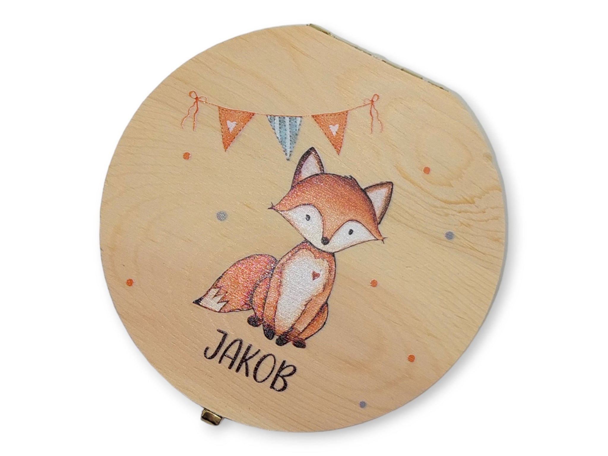 Milchzahndose personalisiert "Fuchs Wimpel" / Milchzahnbox aus Holz