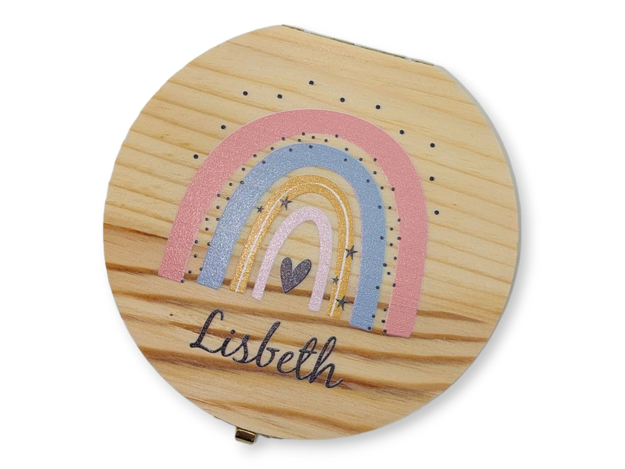 Milchzahndose personalisiert "Regenbogen pfirsich" / Milchzahnbox aus Holz