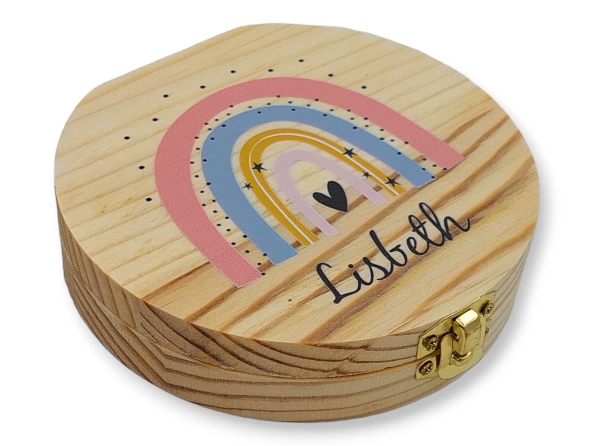 Milchzahndose personalisiert "Regenbogen pfirsich" / Milchzahnbox aus Holz