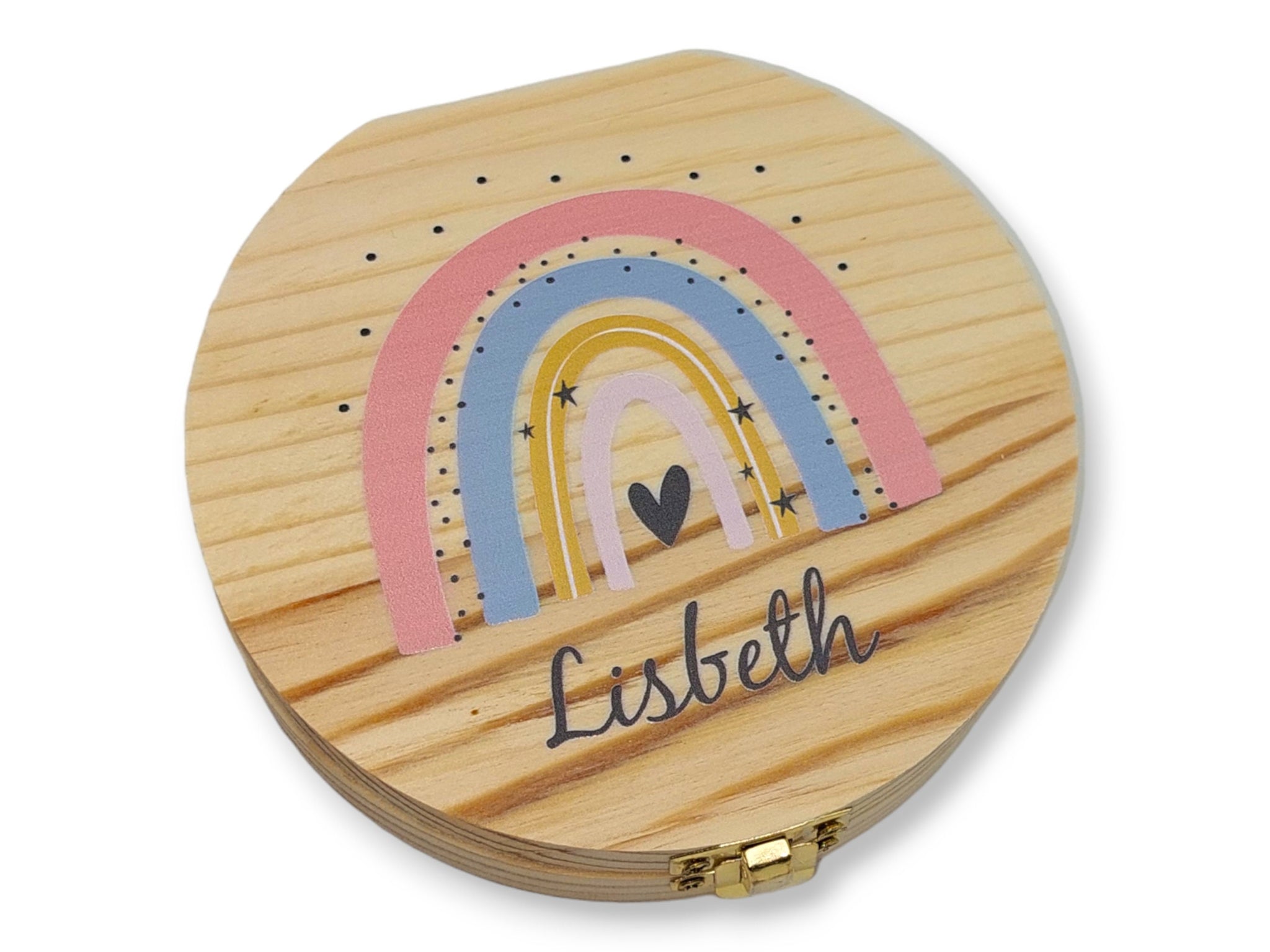 Milchzahndose personalisiert "Regenbogen pfirsich" / Milchzahnbox aus Holz