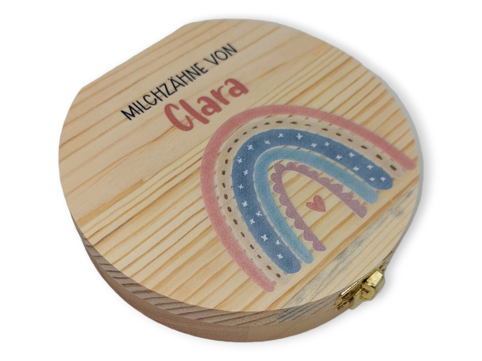 Milchzahndose personalisiert "Regenbogen Boho" / Milchzahnbox aus Holz