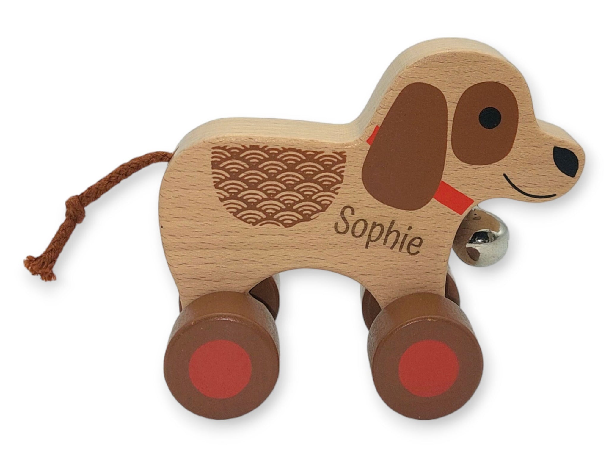 Rollertier mit Glocke personalisiert mit Name, Schiebtier, Holztier