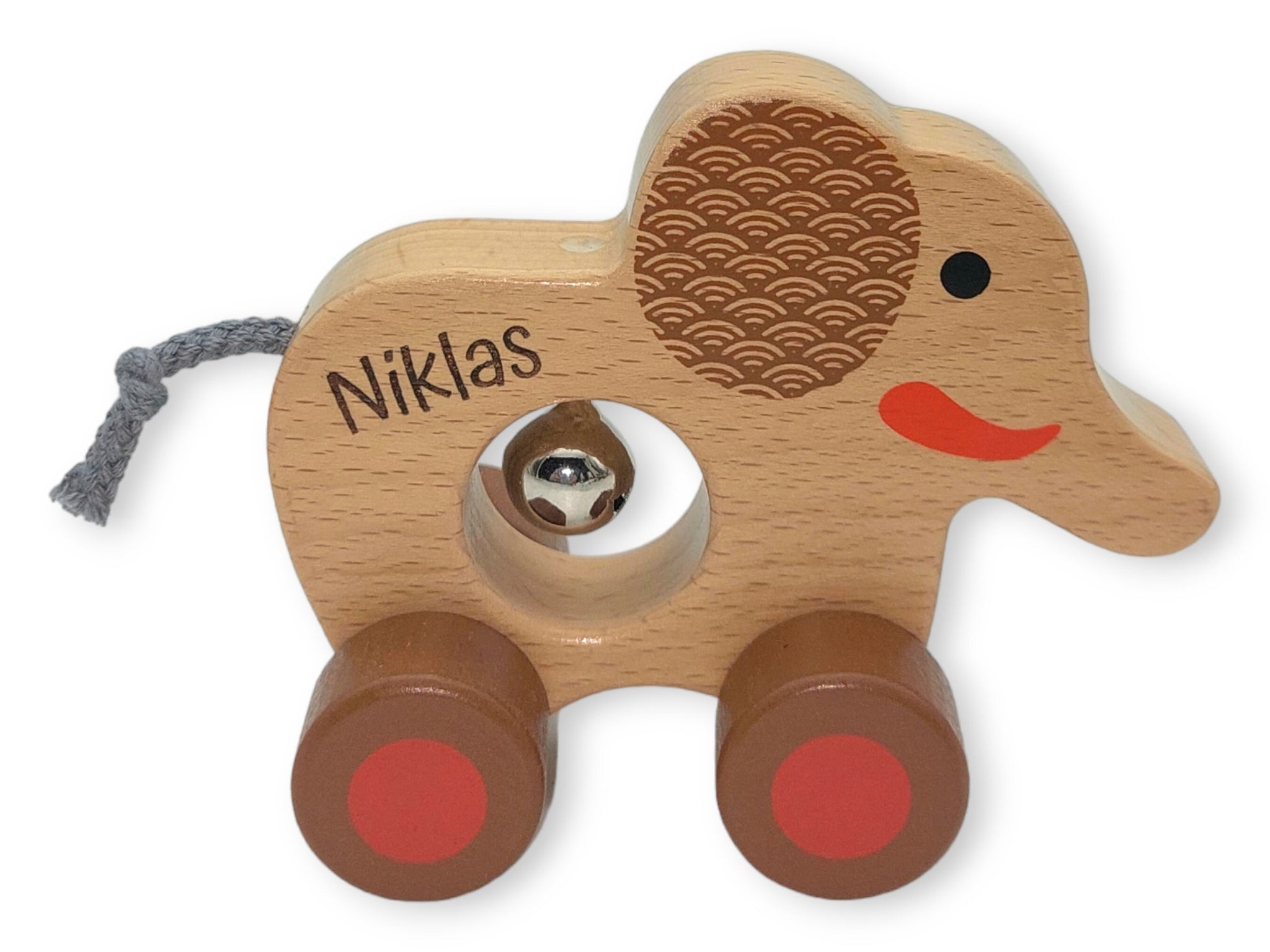 Rollertier mit Glocke personalisiert mit Name, Schiebtier, Holztier