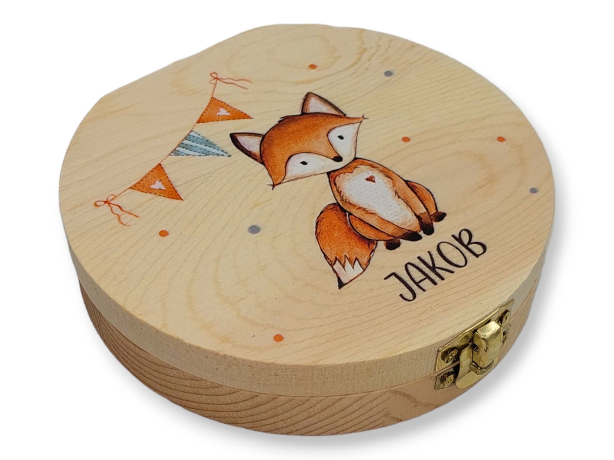 Milchzahndose personalisiert "Fuchs Wimpel" / Milchzahnbox aus Holz