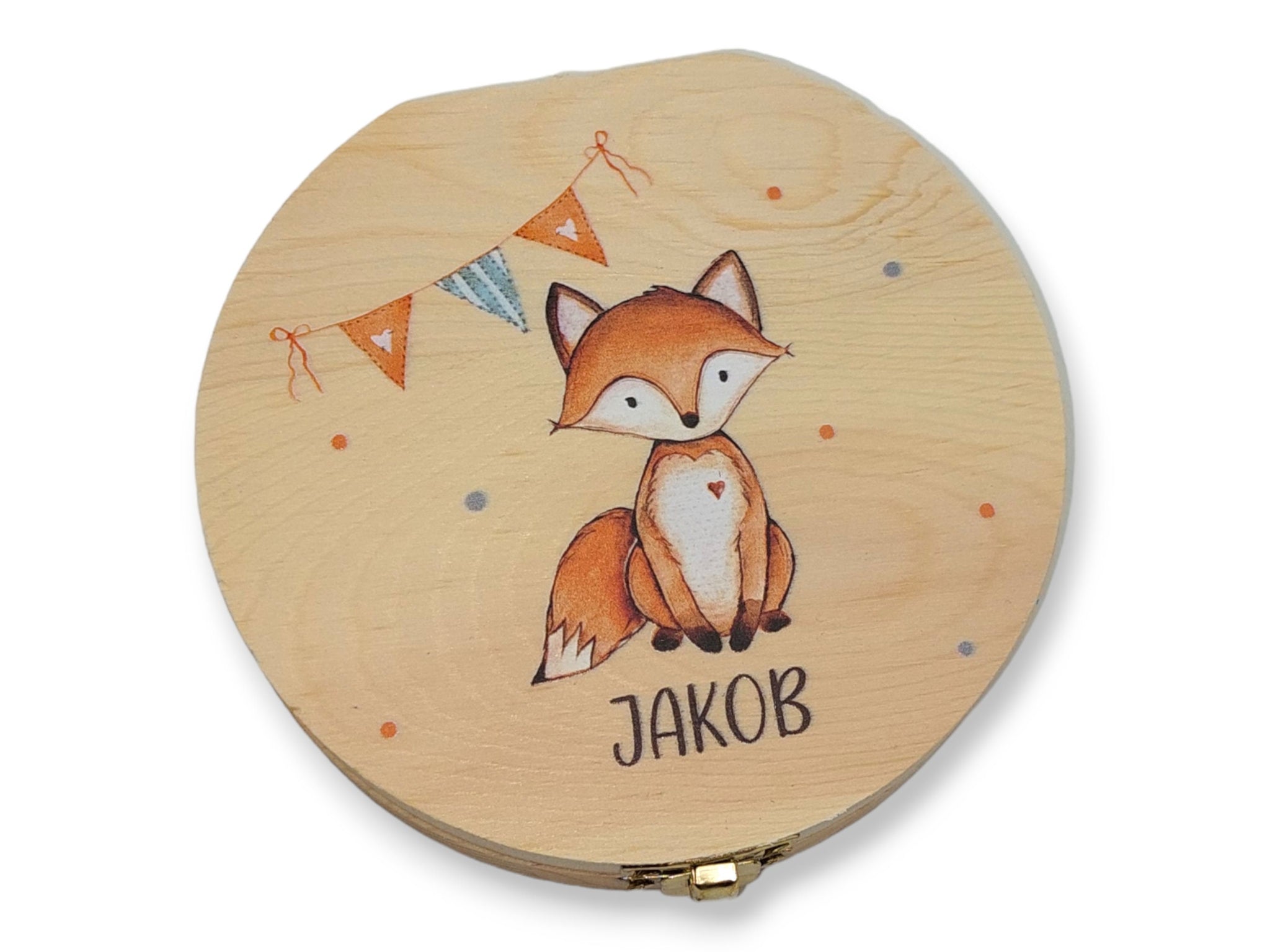 Milchzahndose personalisiert "Fuchs Wimpel" / Milchzahnbox aus Holz