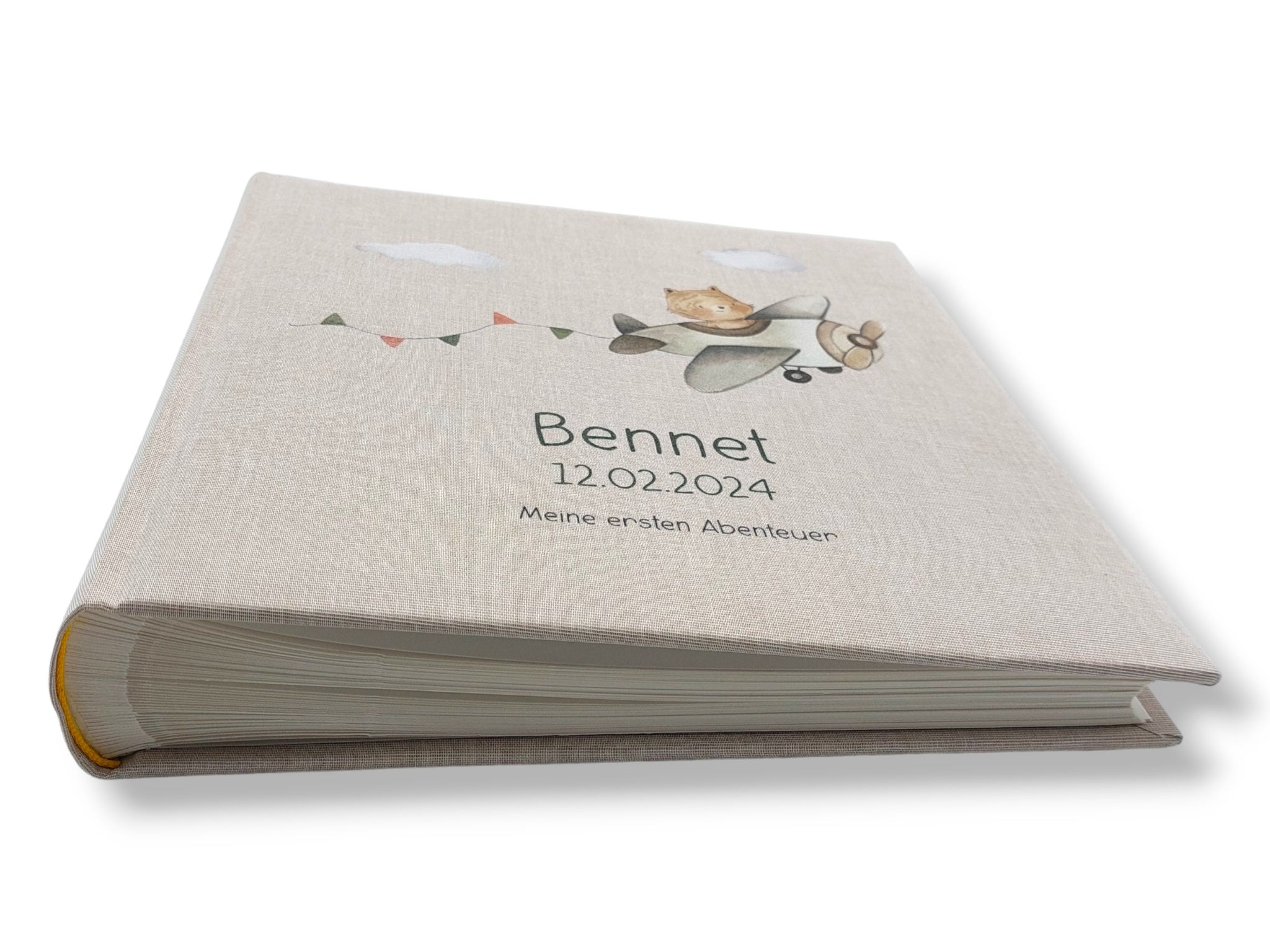 Fotoalbum personalisiert Baby, Kind "Flugzeug" Leinen, Erinnerungsalbum