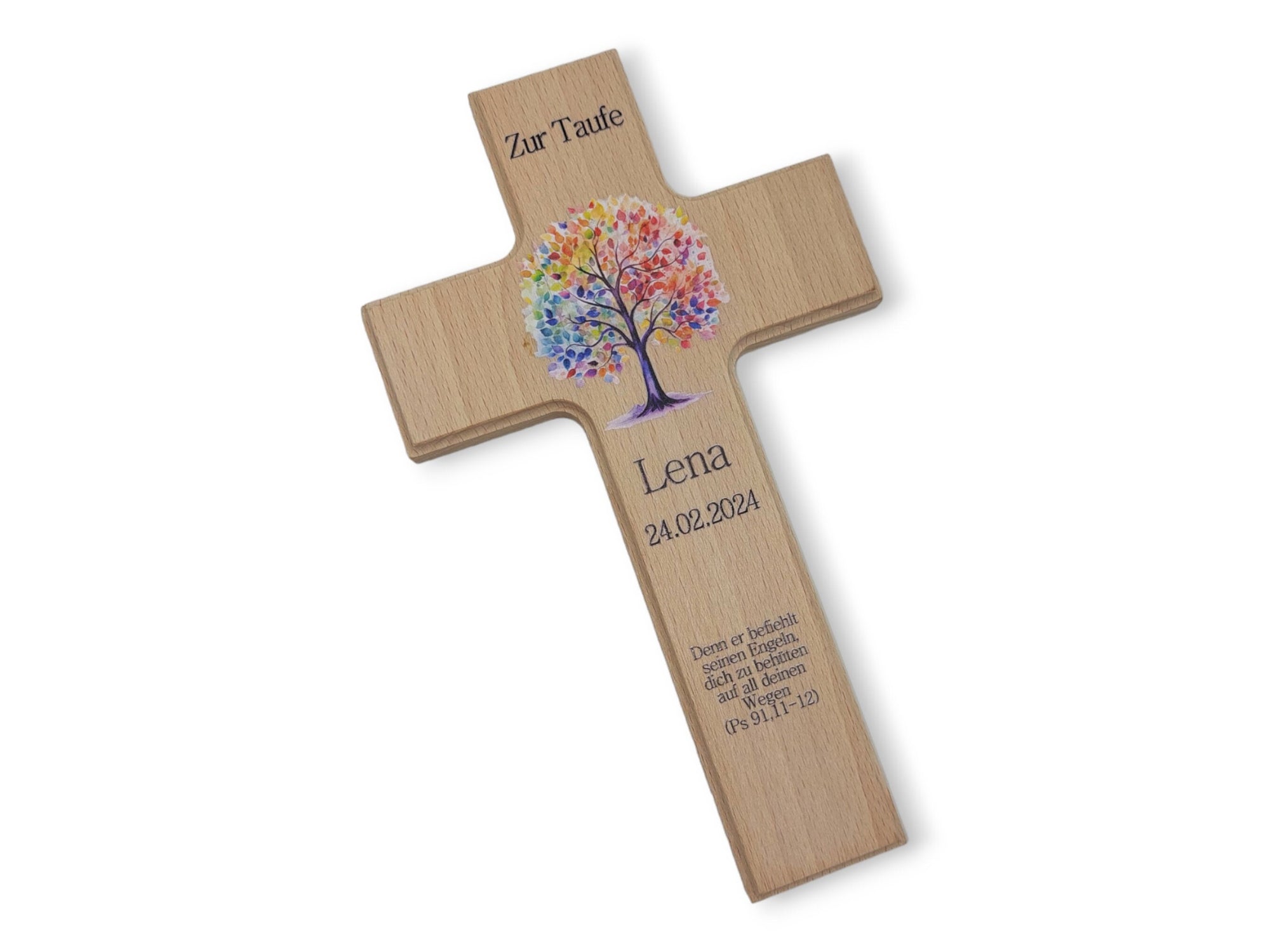 Taufkreuz / Kinderkreuz personalisiert "Baum bunt" Wandkreuz aus Holz