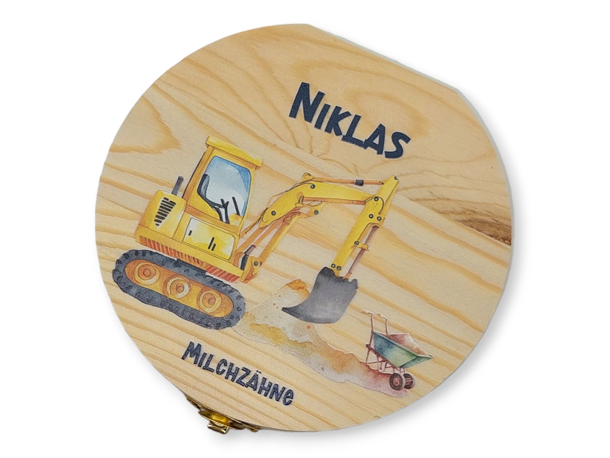 Milchzahndose personalisiert "Bagger" / Milchzahnbox aus Holz
