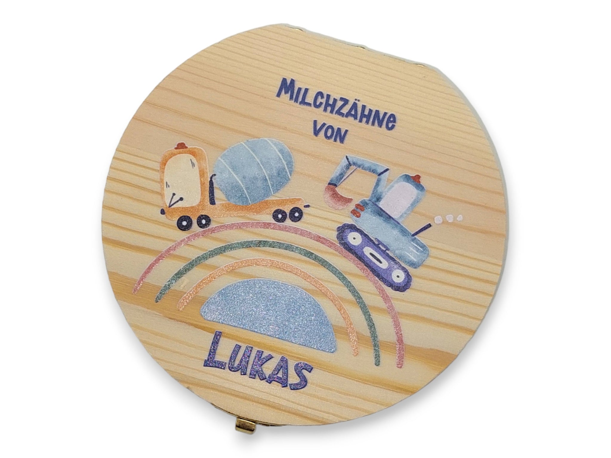 Milchzahndose personalisiert "FahrzeugeRegenbogen" / Milchzahnbox aus Holz