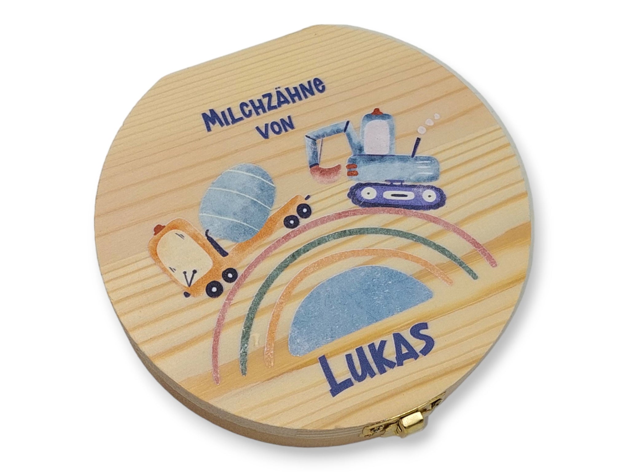 Milchzahndose personalisiert "FahrzeugeRegenbogen" / Milchzahnbox aus Holz